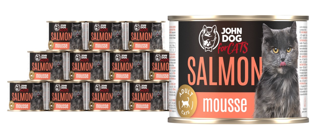 Levně Krmivo mokré pro kočky losos pěna John Dog for Cats 12 x 200 g