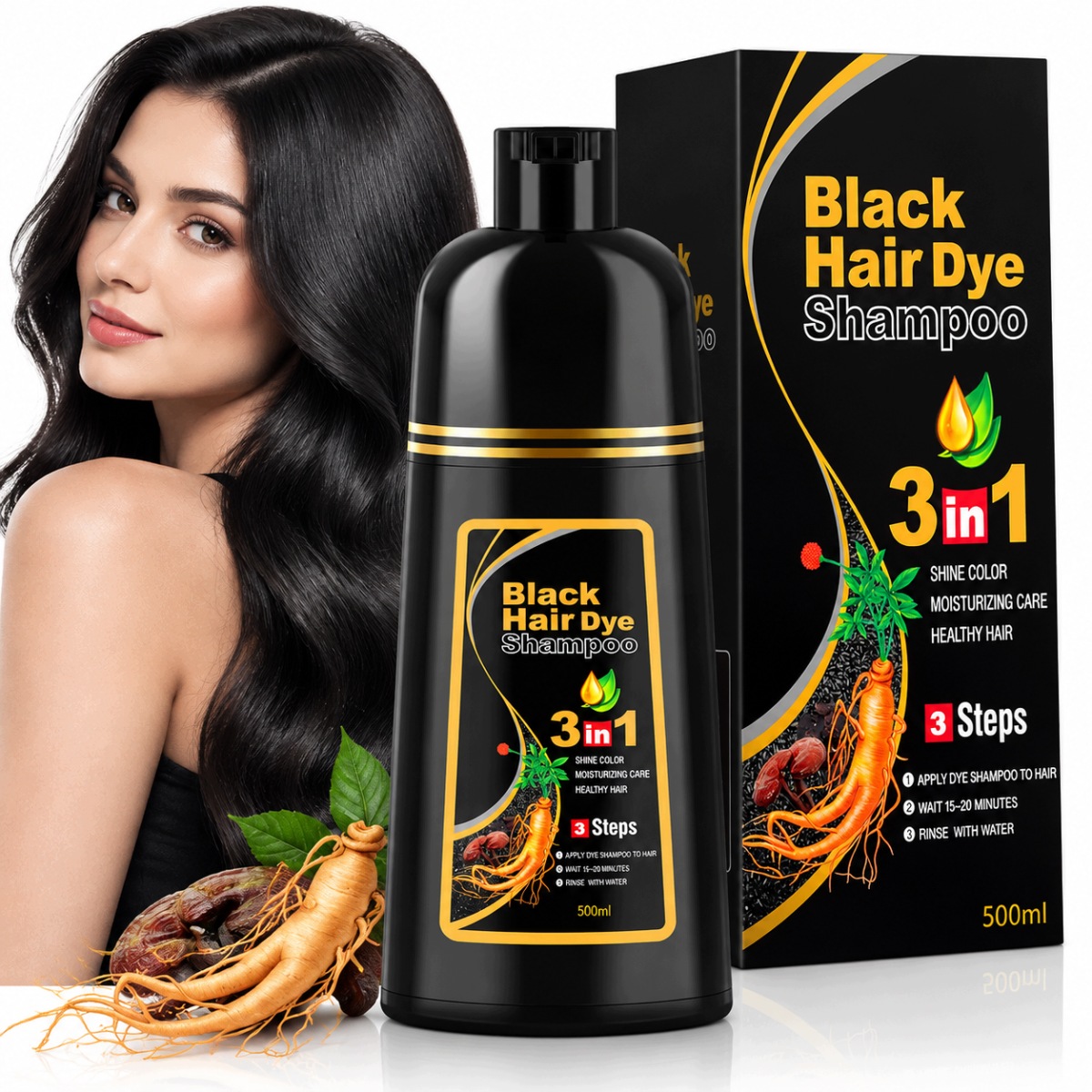 Koloryzujący Czarny Szampon do włosów Odsiwiacz 500ml Black HairDye