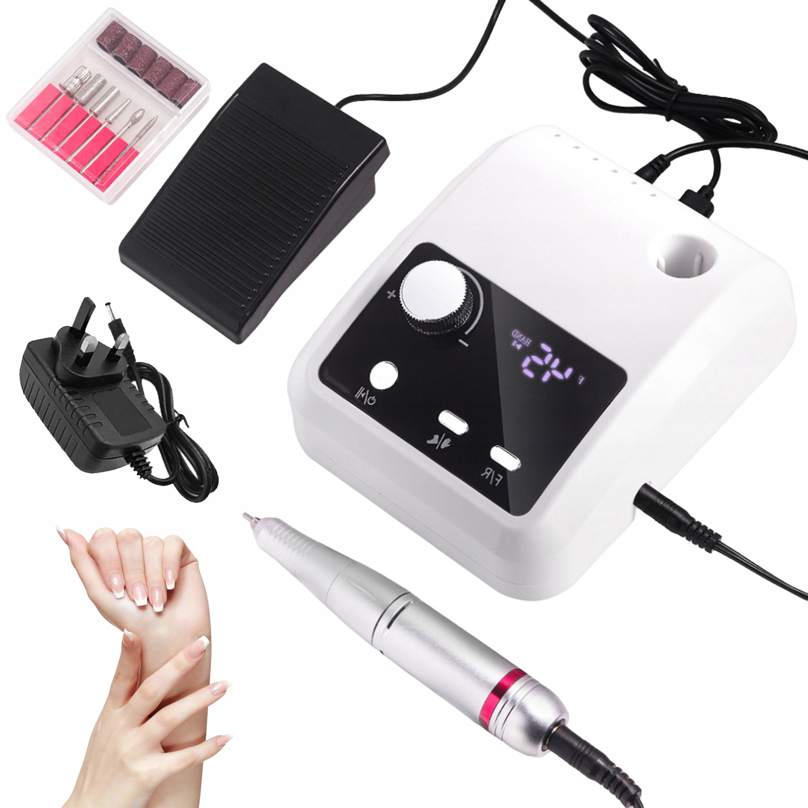 Bruska Na Nehty Elektrická Manikúra Pedikúra Set 45000RPM Bílá