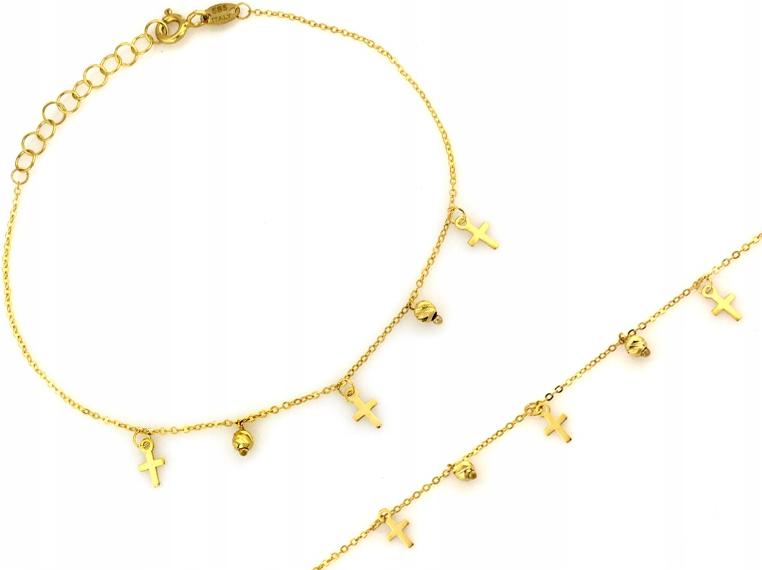 Zlatý náramek 585 s visícími křížky r20 je ideální jako dárek 14kt