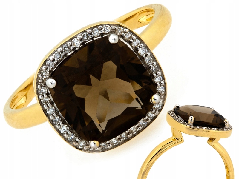 Zlatý 585 14kt prstýnek s kouřovým křemenem a brilianty 2.44g R13 jako dárek
