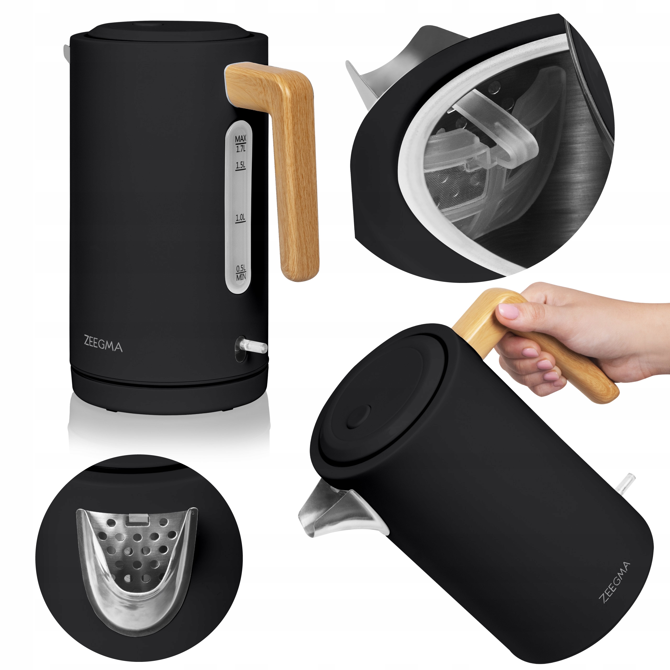 Czajnik Elektryczny Bezprzewodowy Mocny 2200 W 1,7L Stalowy Duży Cichy