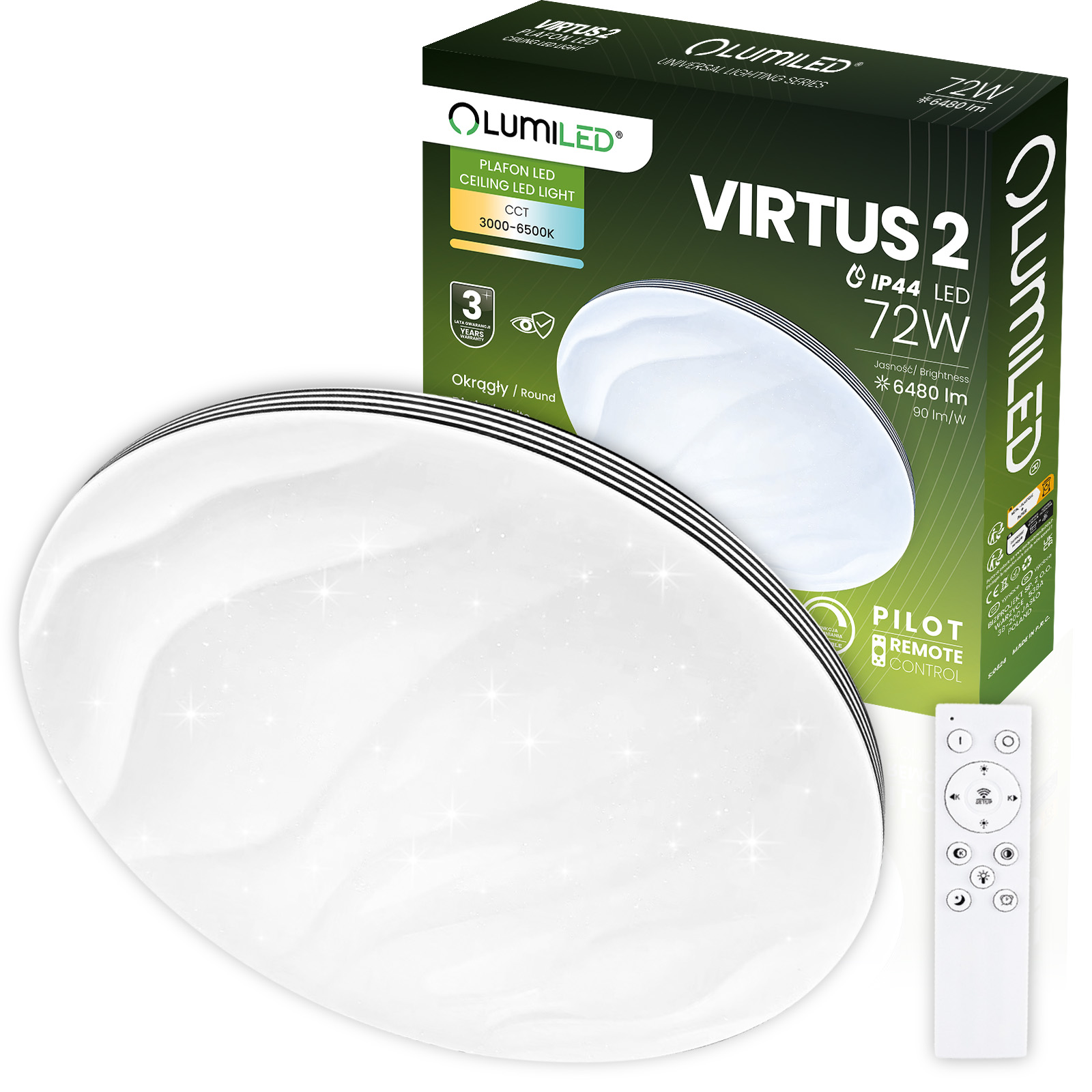 Stropní Svítidlo Led koupelnová Stropní Svítidlo na omítku 72 W IP44 Cct 50 cm Dálkový Ovladač