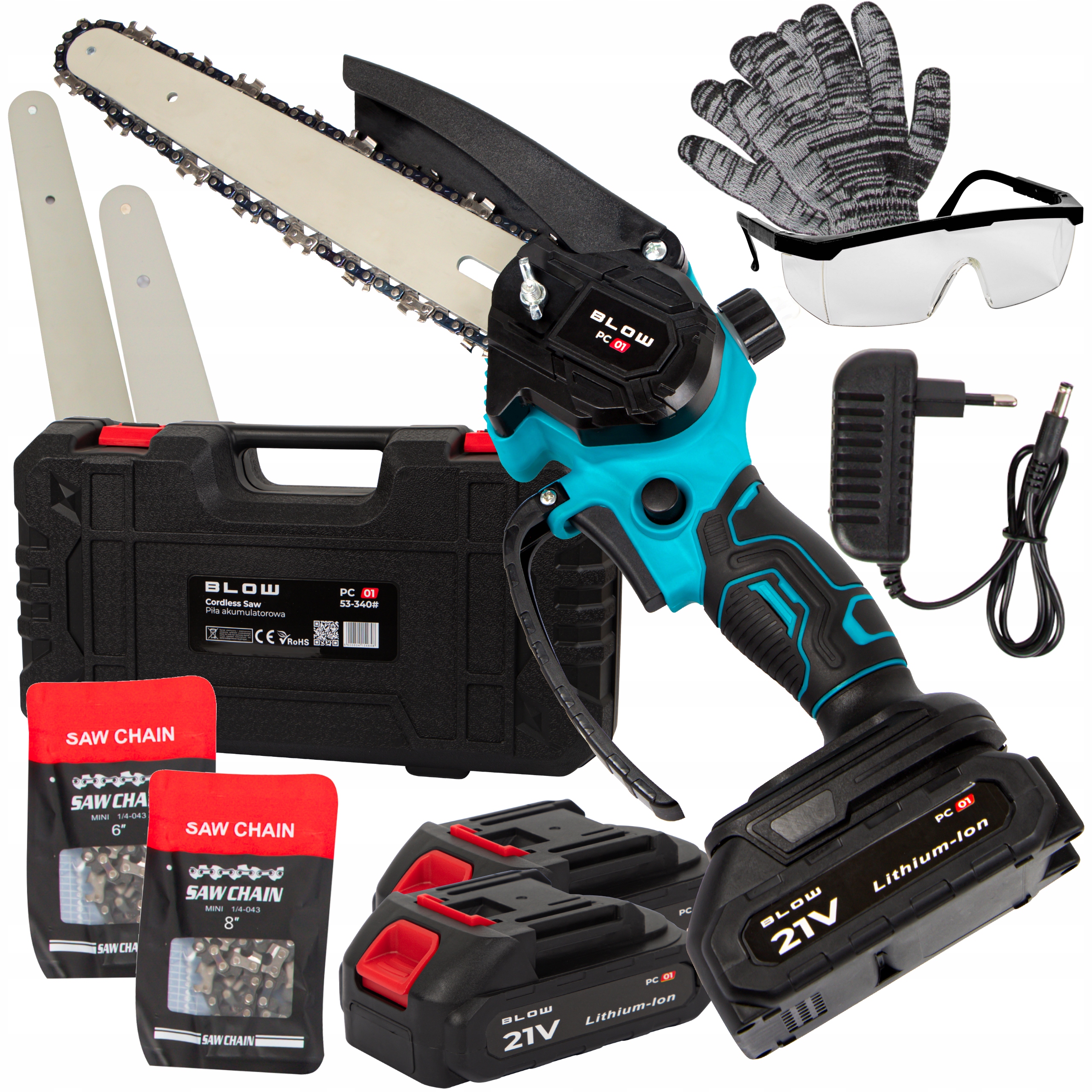 Piła Łańcuchowa 1000W 8" Akumulatorowa Elektryczna Gałęziówka 2x Aku 21V