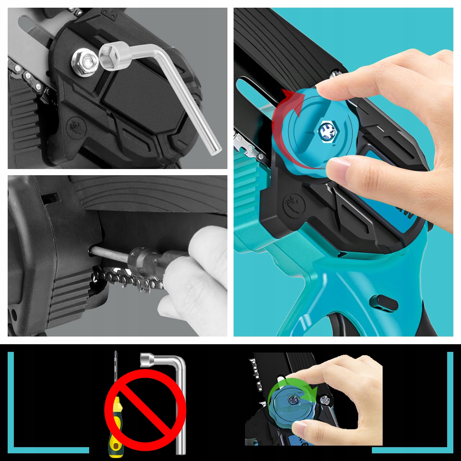 Piła łańcuchowa Rilbstix 1200 W 2*aku 3*łańcuch Cechy dodatkowe automatyczne smarowanie łańcucha bezkluczykowy naciąg łańcucha