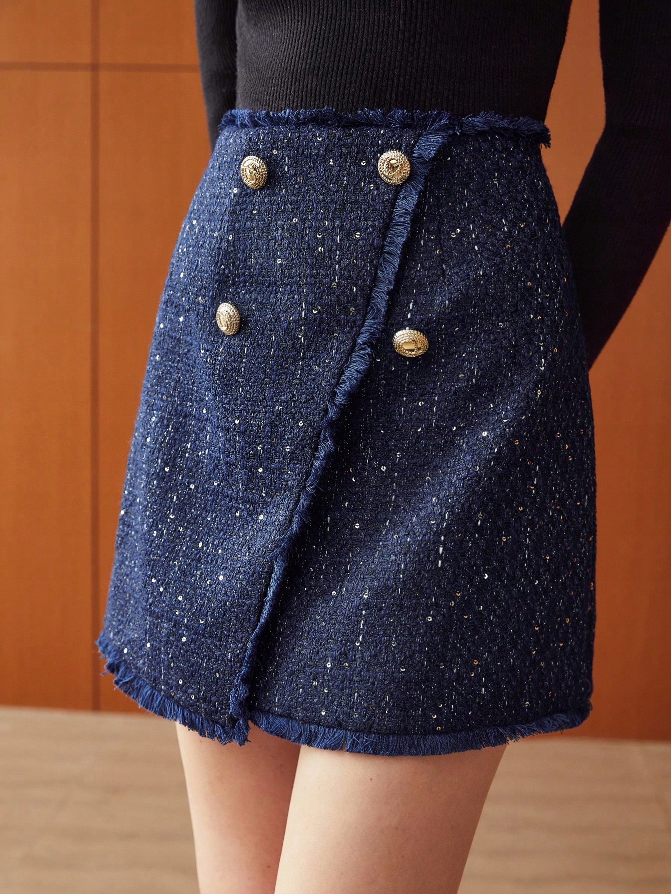 Elegantní Sukně Sukně S Obálkou Se Zlatými Klopčky, Premium Motf, Velká 40