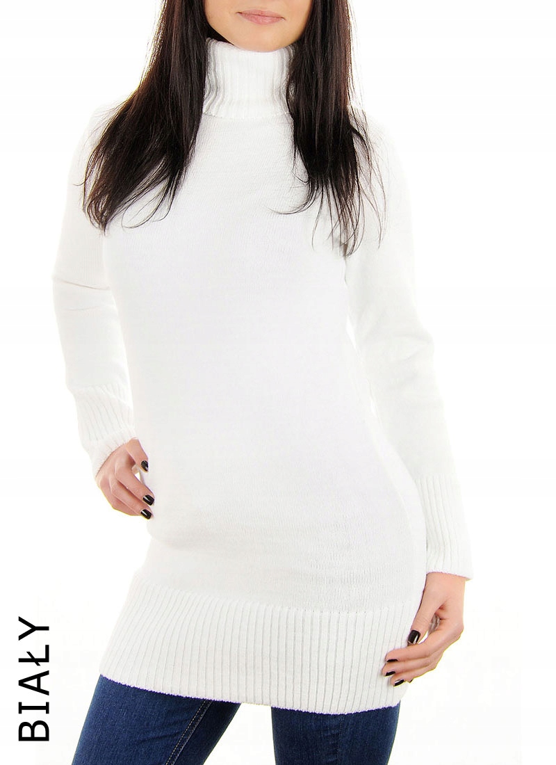 DŁUGI CIEPŁY SWETER GOLF DAMSKI GRAFITOWY L XL Marka LAEMI