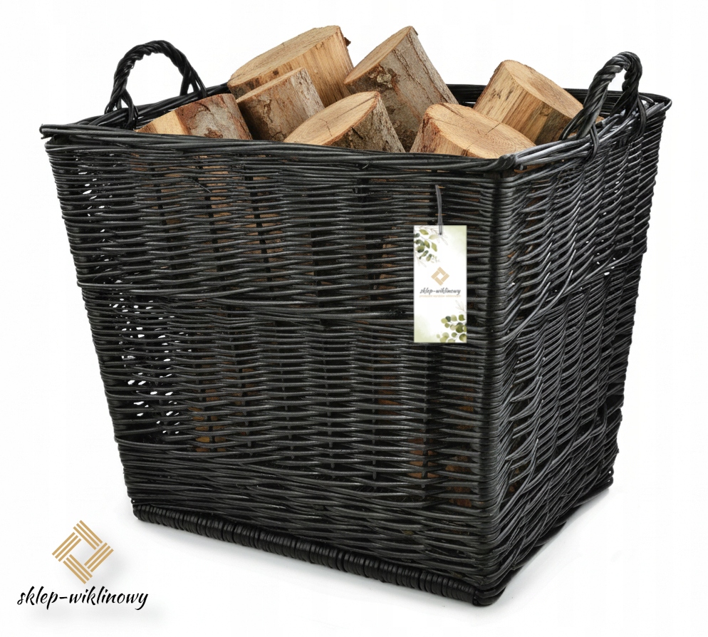 Proutěný košík na palivové dřevo do krbu Černý Box 50x35 cm
