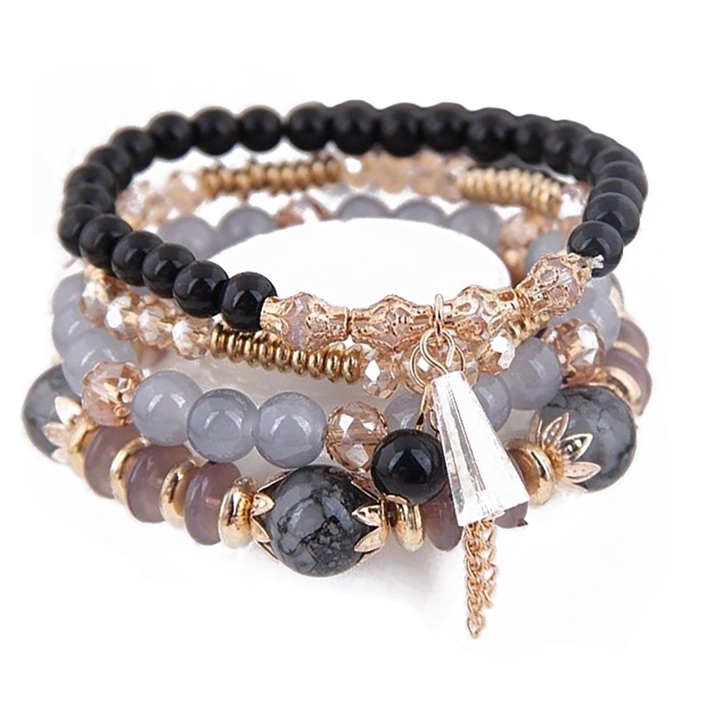 ZESTAW BRANSOLETEK koraliki SZARE kryształek Rodzaj Klasyczne Wyrób jubilerski