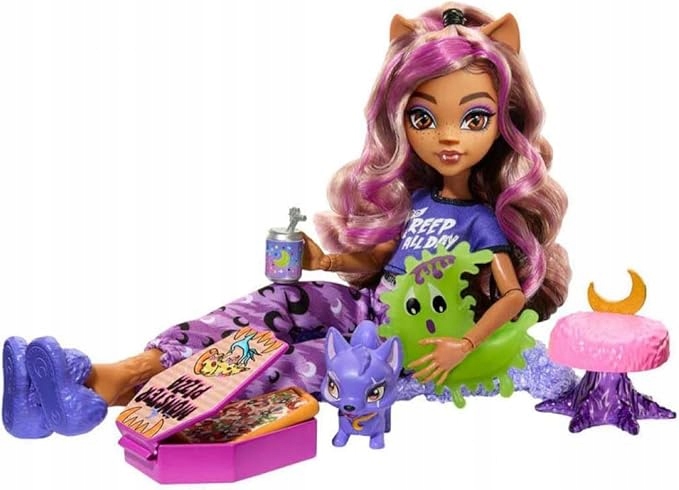 Lalka Monster High Piżama Party Clawdeen Wolf + Figurka Zwierzątka HKY67 Kod producenta HKY67