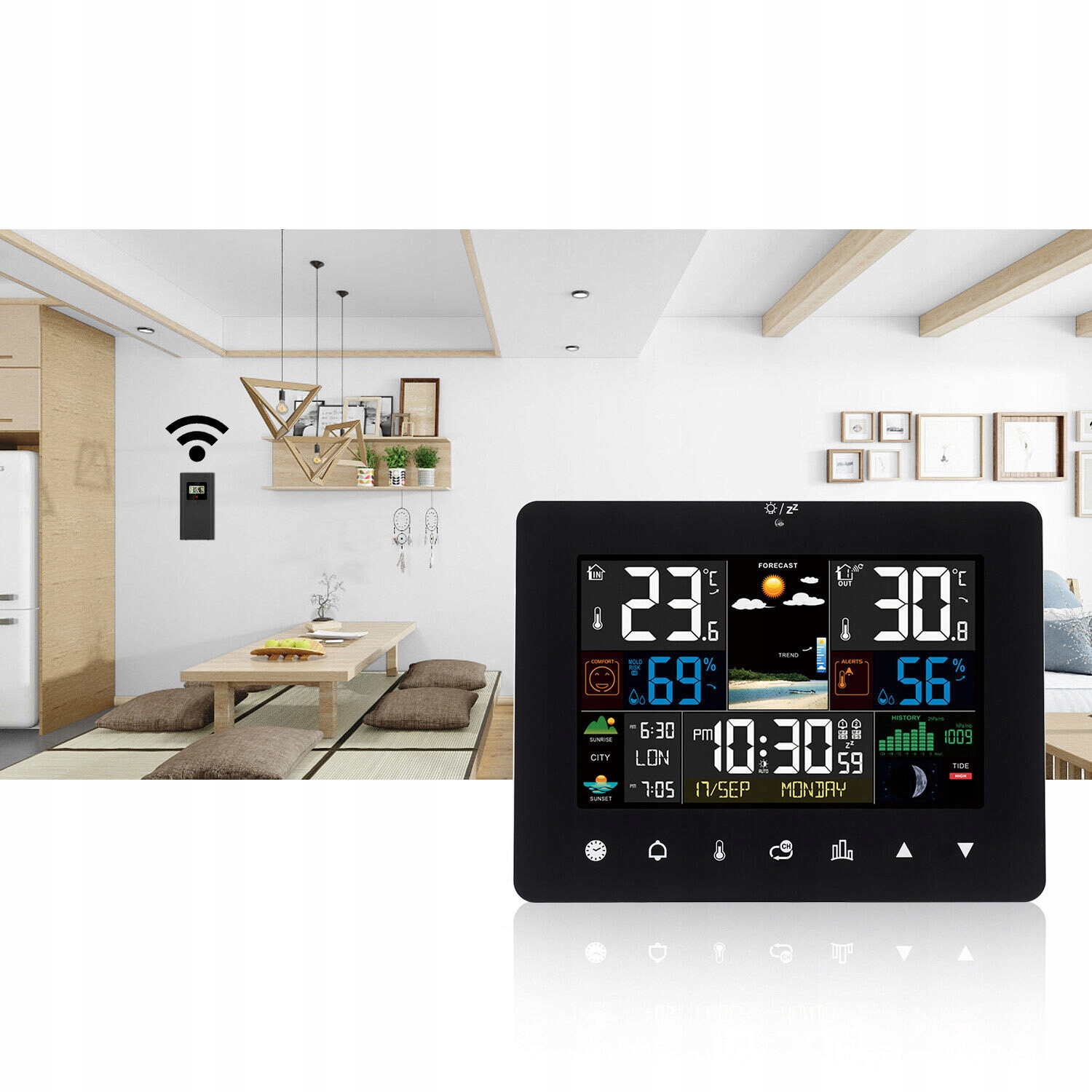 NOWOCZESNA RADIOWA STACJA POGODOWA, PROGNOZA POGODY, ZESTAWIE ZEGAR RADIOW Typ stołowy