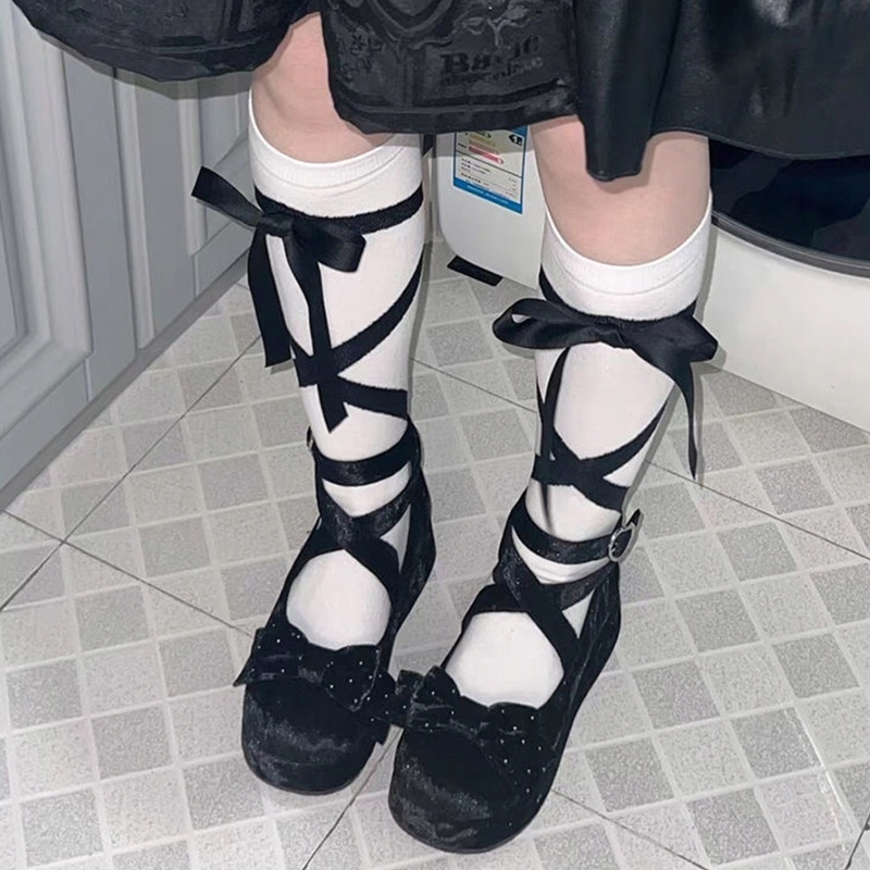 DA26 PODKOLANÓWKI Z KOKARDĄ LOLITKA ANIME GOTH UNI Marka Inna marka