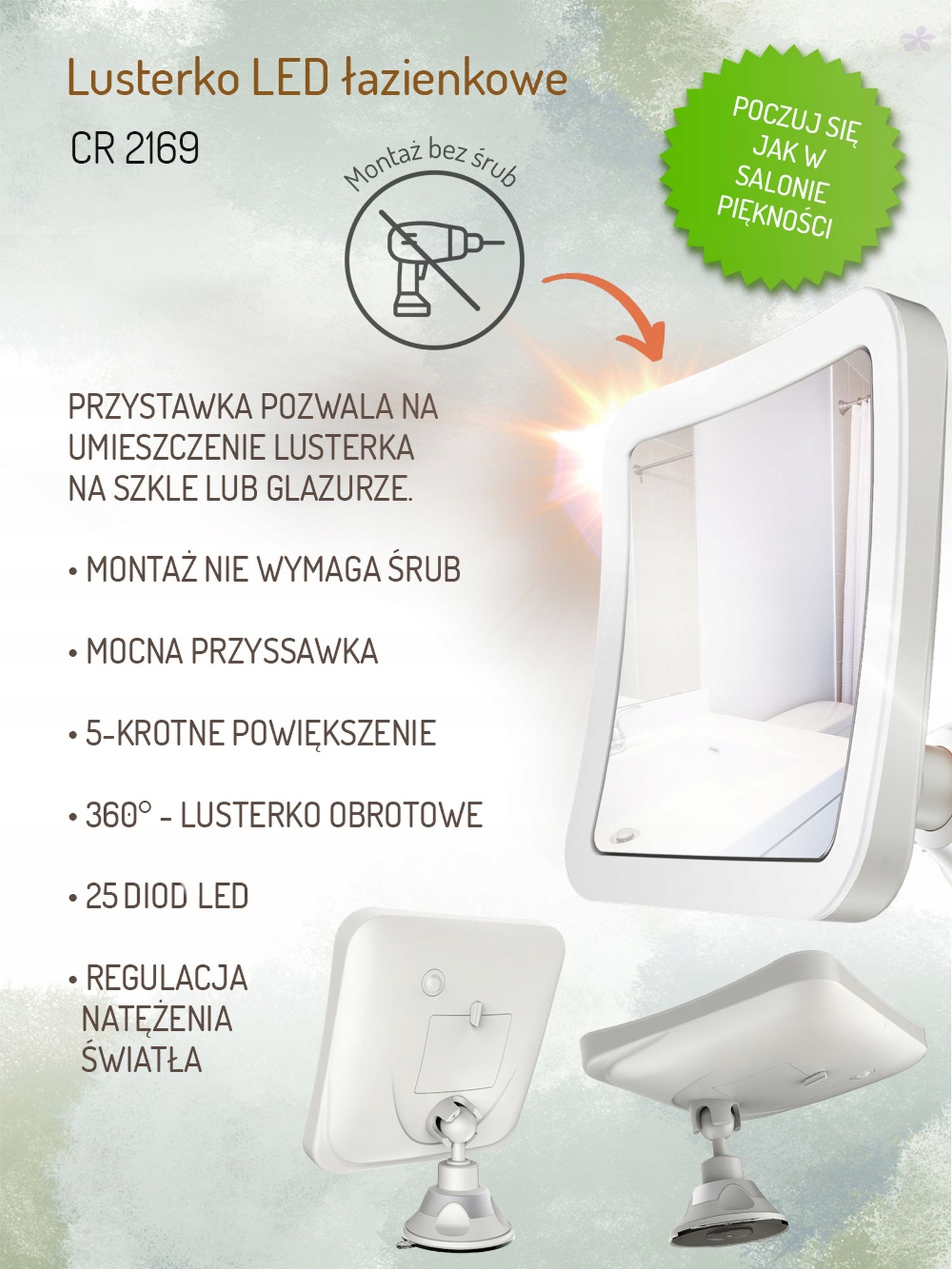 Lusterko LED łazienkowe CAMRY CR 2169 5x Powiększenie 25 LED