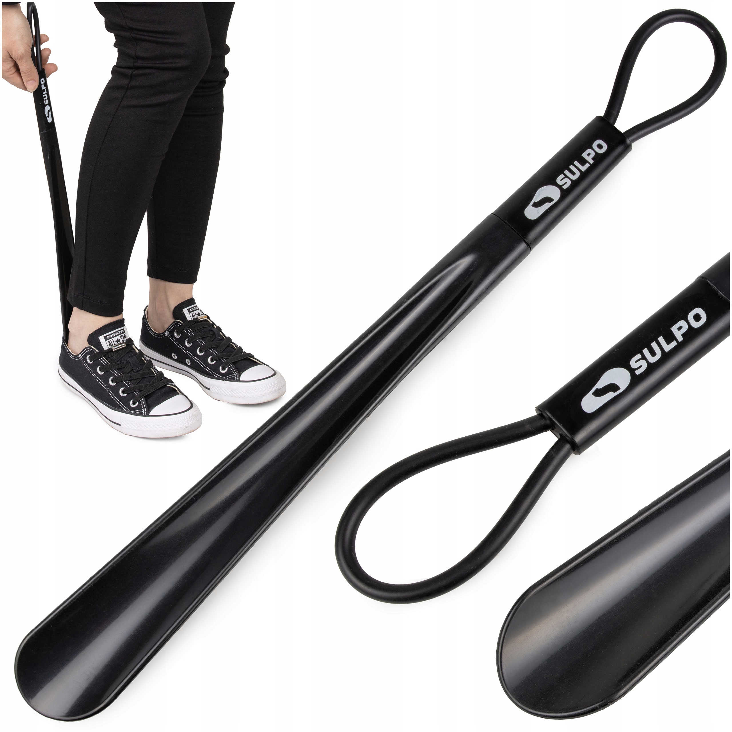 Lyžica SULPO plastová 39 cm čierna, dlhá, veľká, na topánky, háčik, odolná