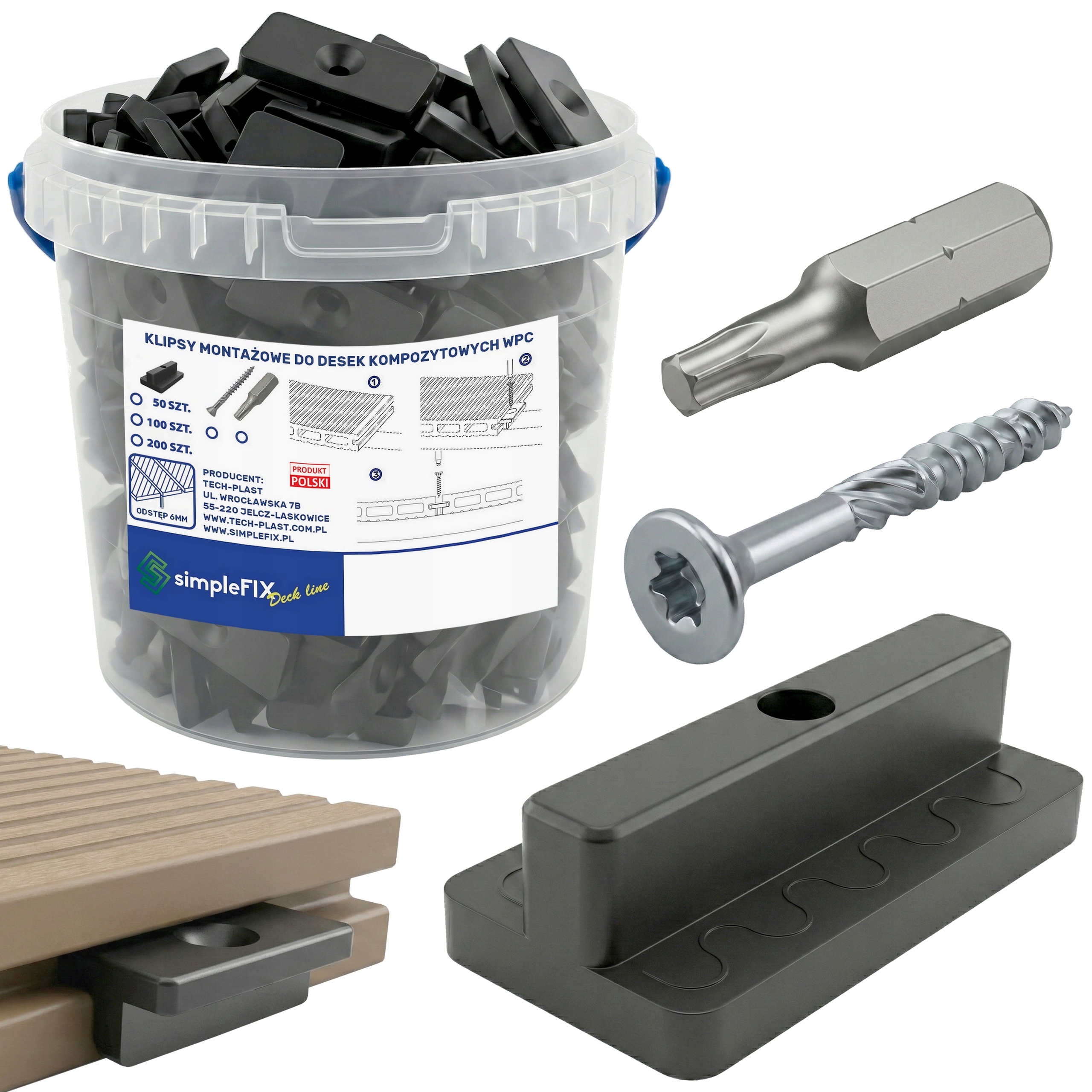 Montážní Klipy Pro Kompozitní Desky Wpc Sada 200ks Šrouby A Bity