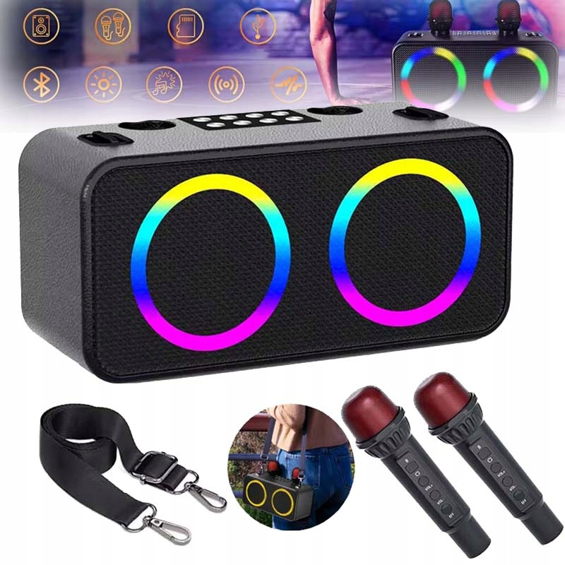 Bezdrátový Přenosný Karaoke Set Rgb 2KS Mikrofonů Usb