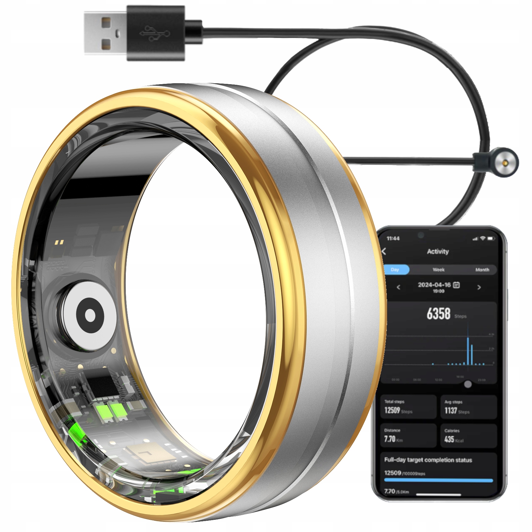 Smart ring Inteligentní prstýnek Tepová Frekvence Sport Silver&Gold 11 26