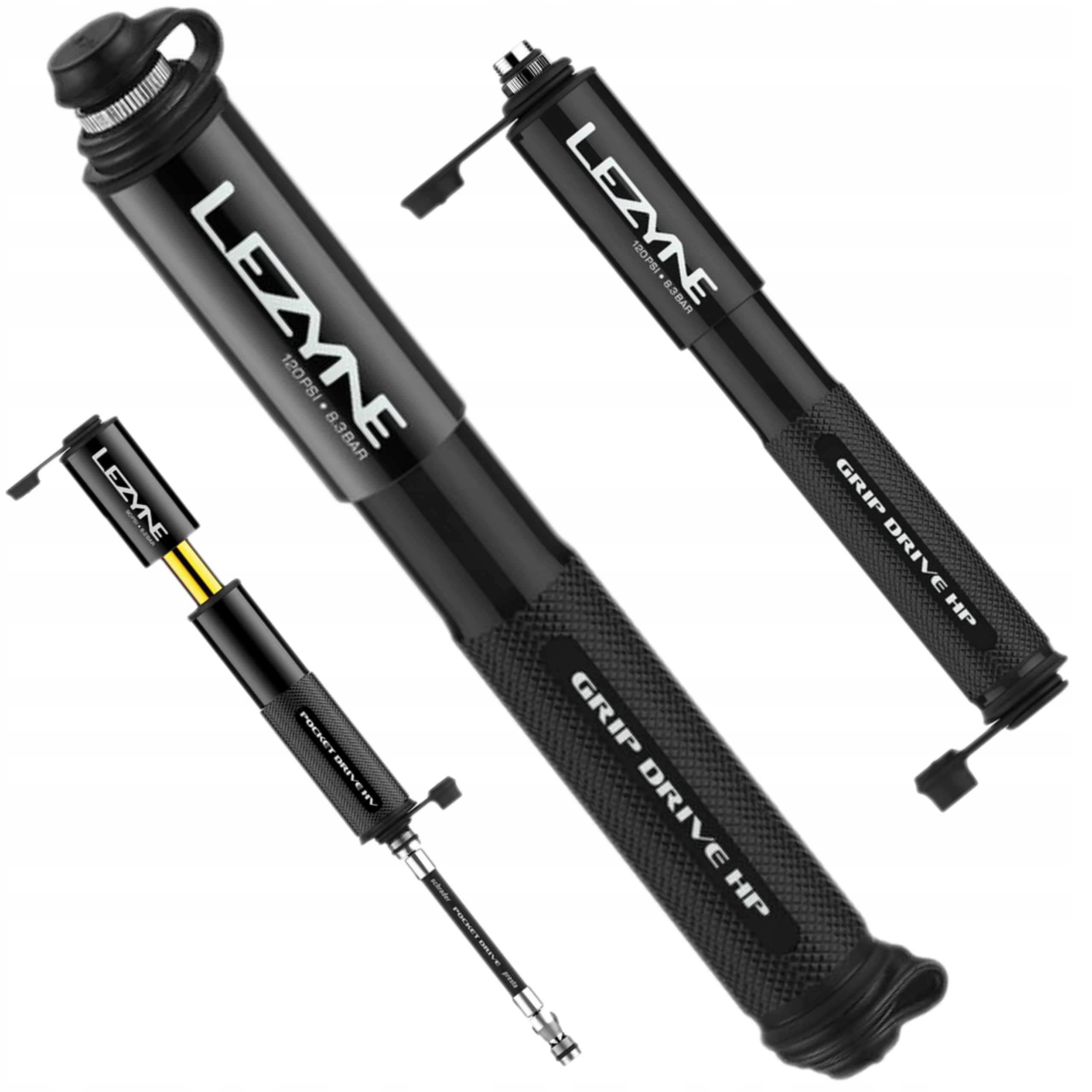 Mini cyklistická pumpa Lezyne Grip Drive Hp S Black 120 Psi Presta Schrader