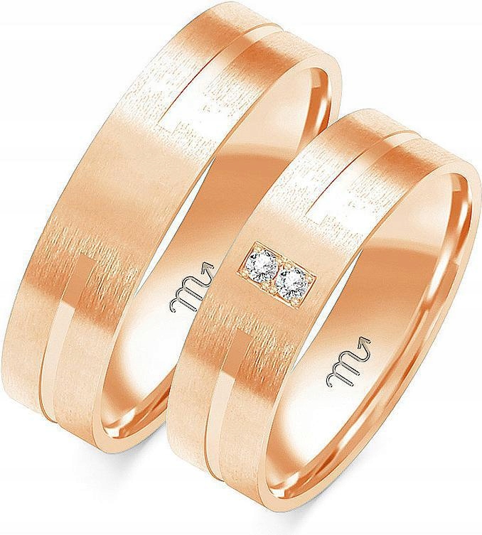 Snubní prsteny z růžového zlata pro svatba 585, rok 32 33 34, stylová kolekce pro svatba