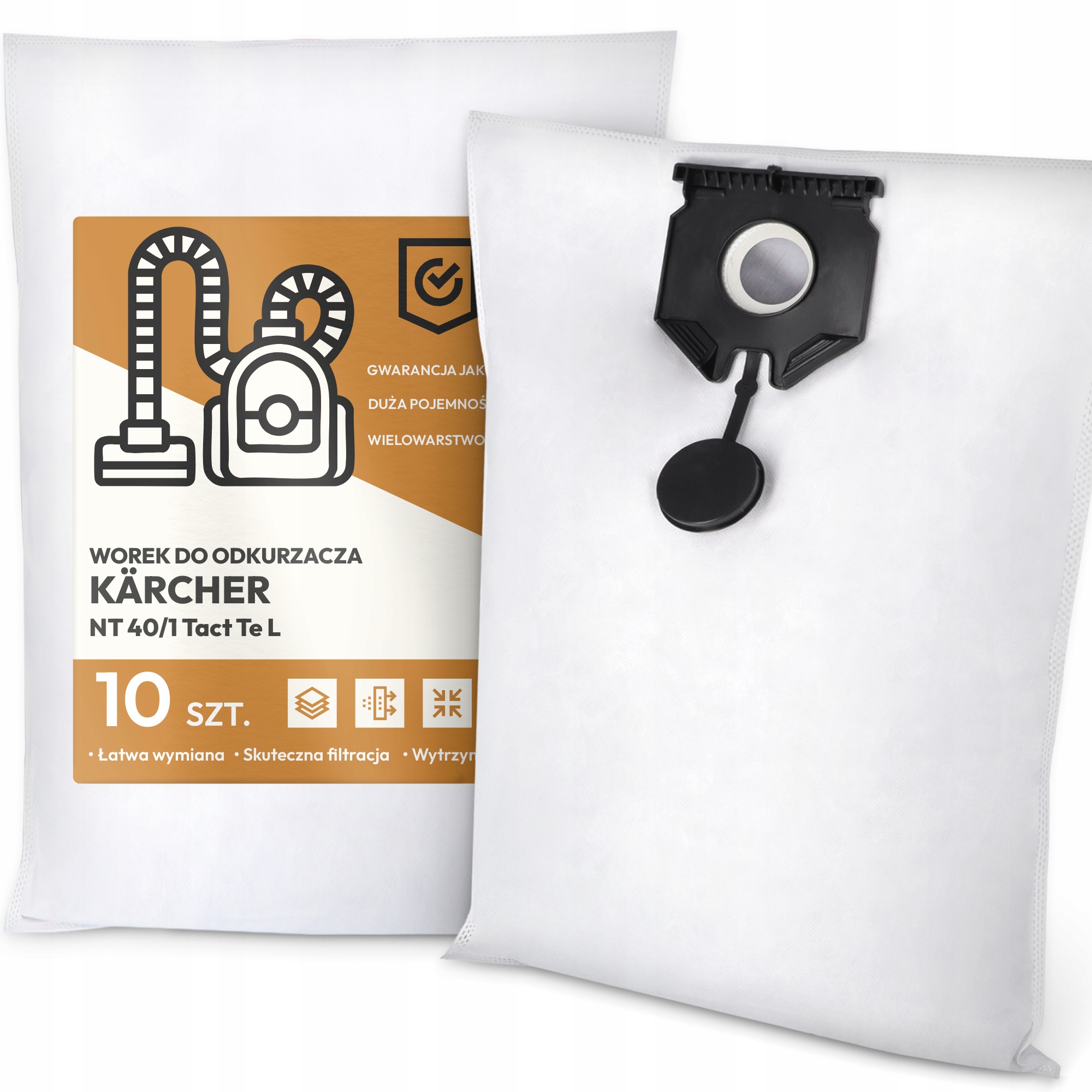 10 x Sáček Do Vysavače Kärcher Nt 40/1 Tact Te L Syntetický Odolný Wo G9