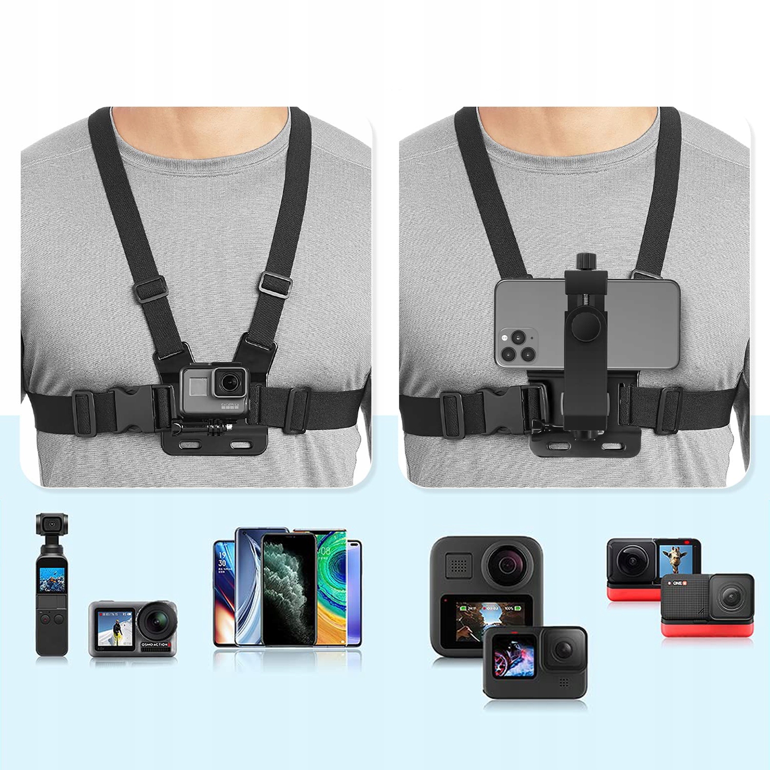 SZELKI UCHWYT NA KLATKĘ PIERSIOWĄ CHEST MOUNT NA TELEFON KAMERĘ GOPRO DJI Marka inna