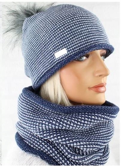 KOMPLET CIEPŁA CZAPKA DAMSKA + KOMIN chusta SZAL