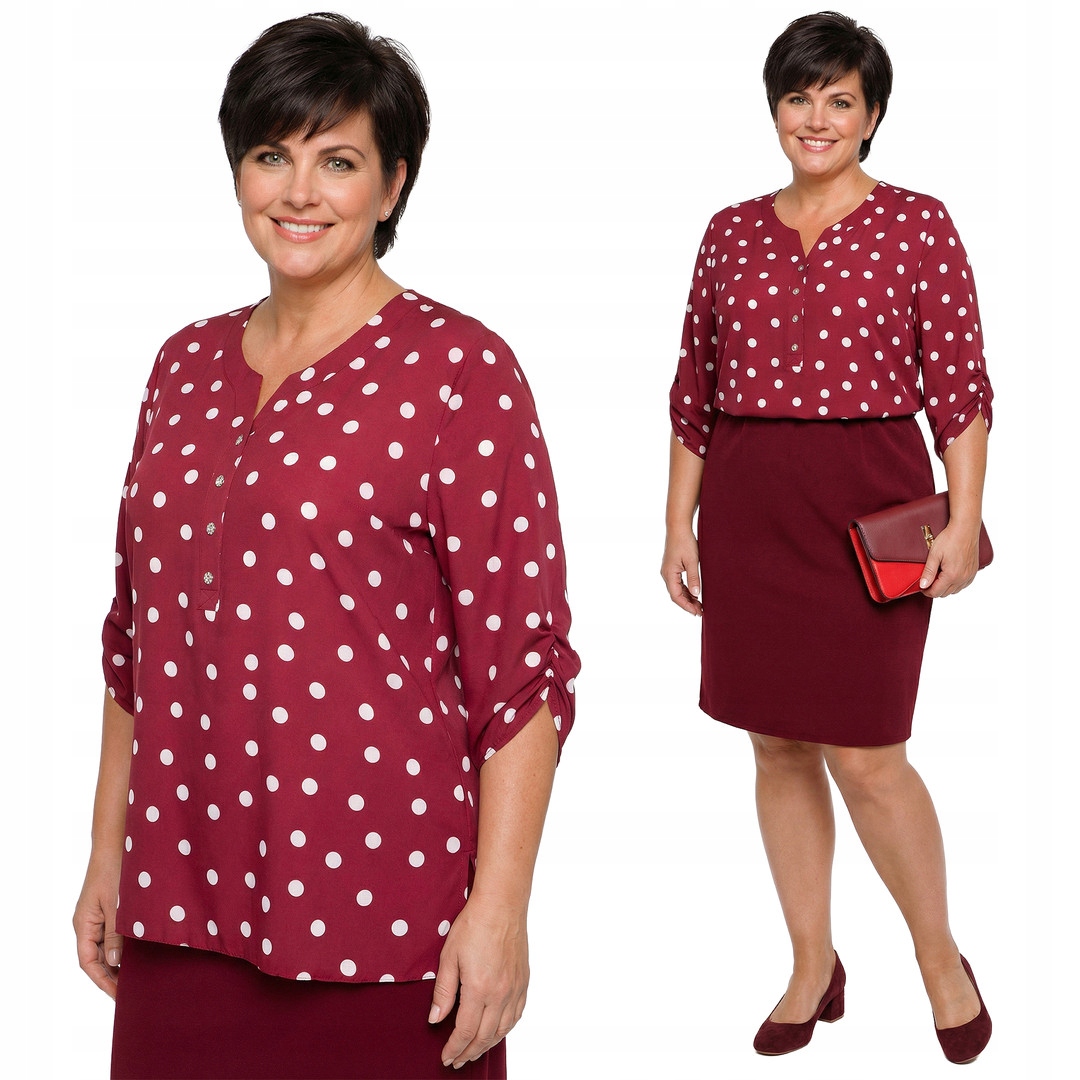 Bordó halenka s bílými puntíky plus size velikost 58