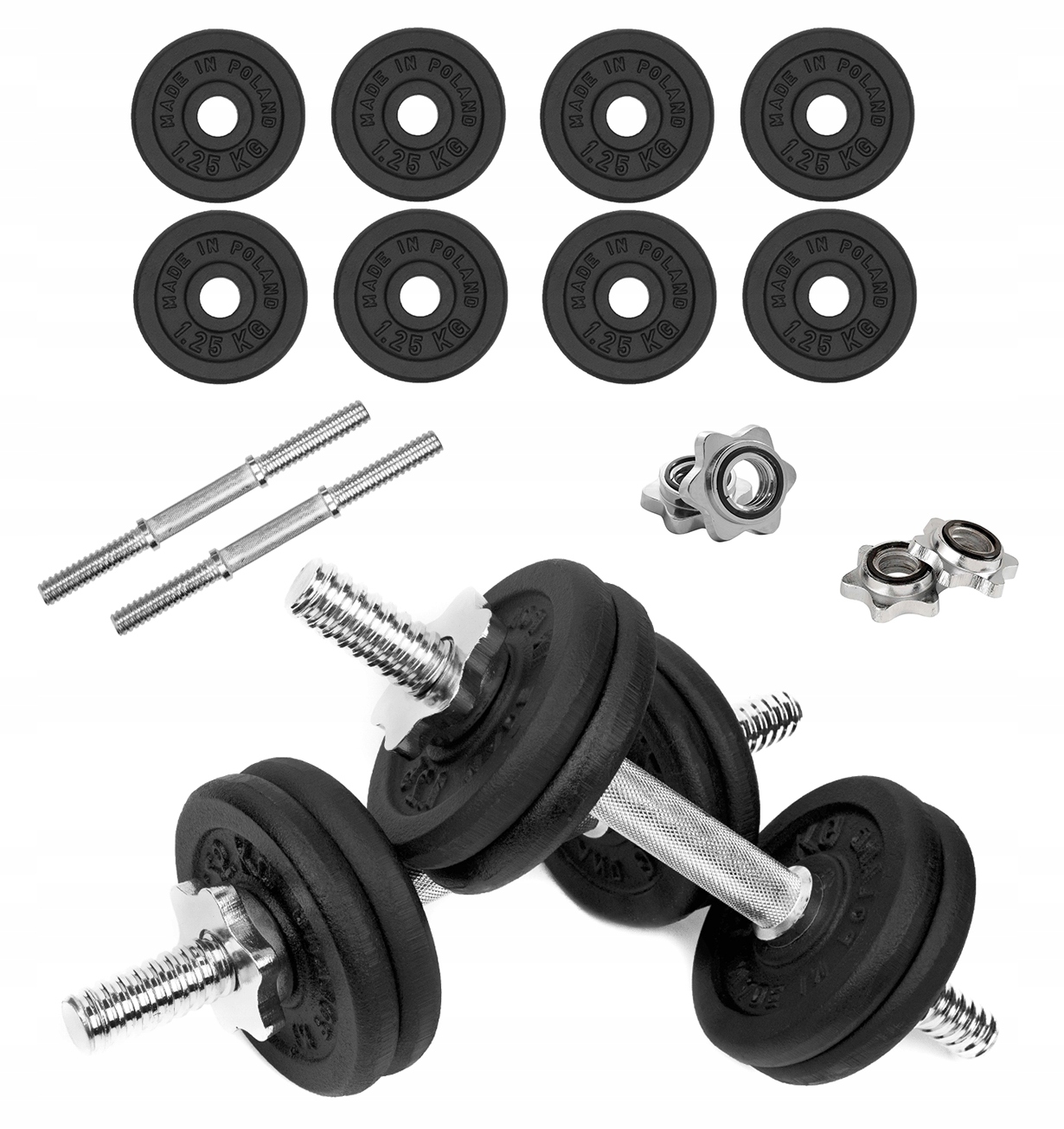 

Hantle Żeliwne 2x7,5kg gryf Talerze zestaw 15kg