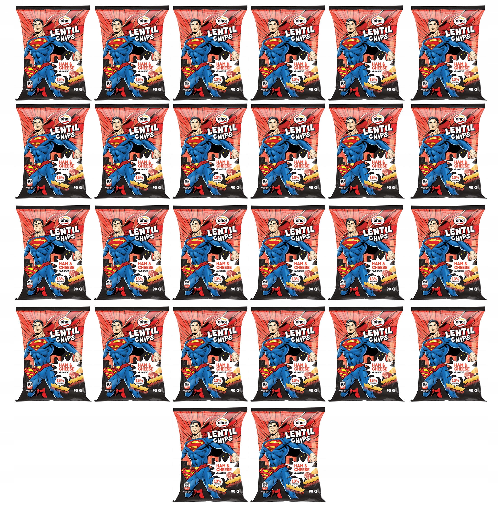 Zestaw 26 Sztuk Oho! chipsyz czerwonej soczewicy o smaku szynki i sera 90g