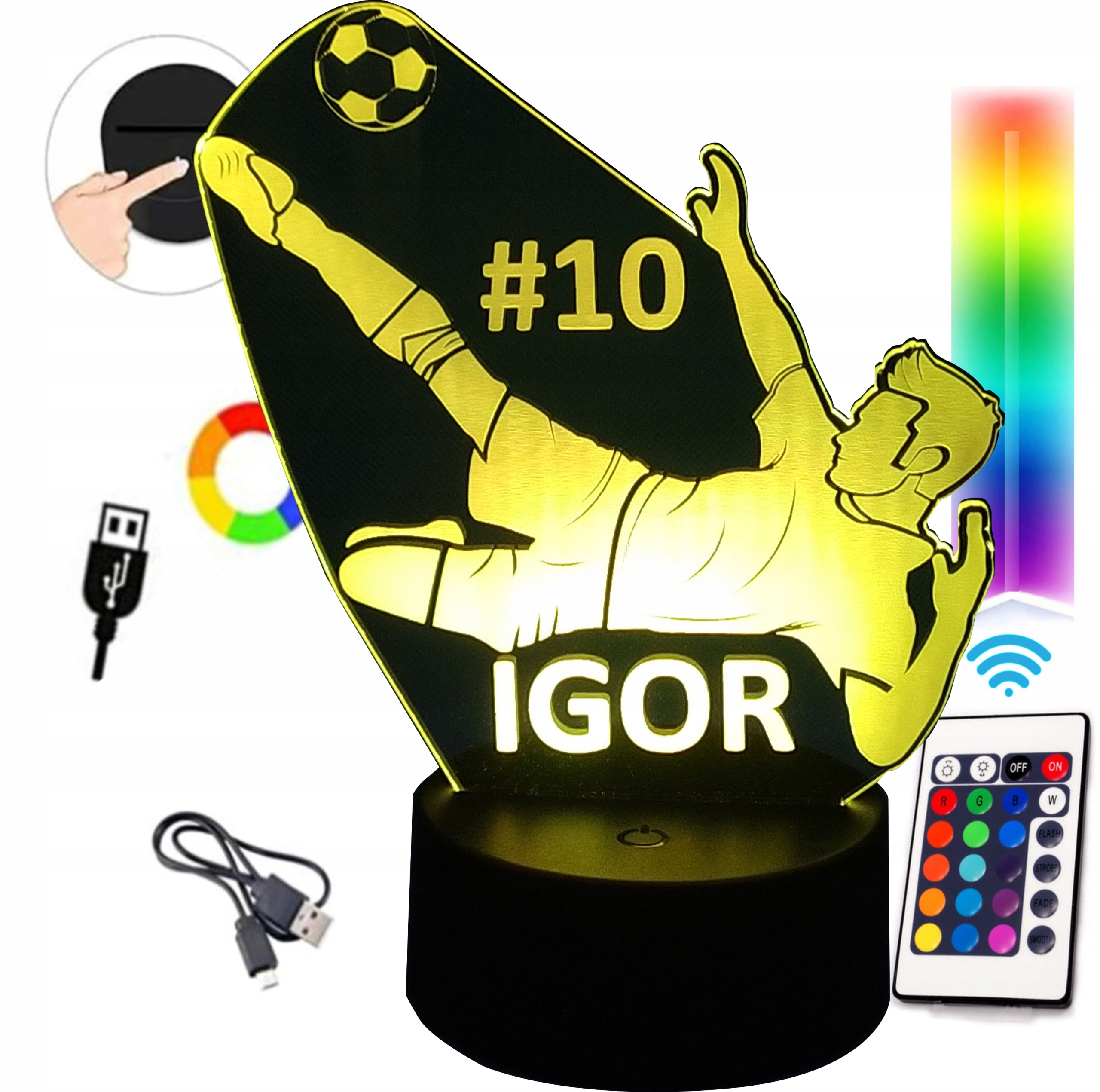 

Lampka Nocna 3D Led Piłkarz Imię Piłka Nożna