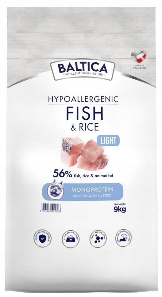 Baltica Nutraceutic Hypoallergenic Fish Rice Light dla małych ras Xs 9kg