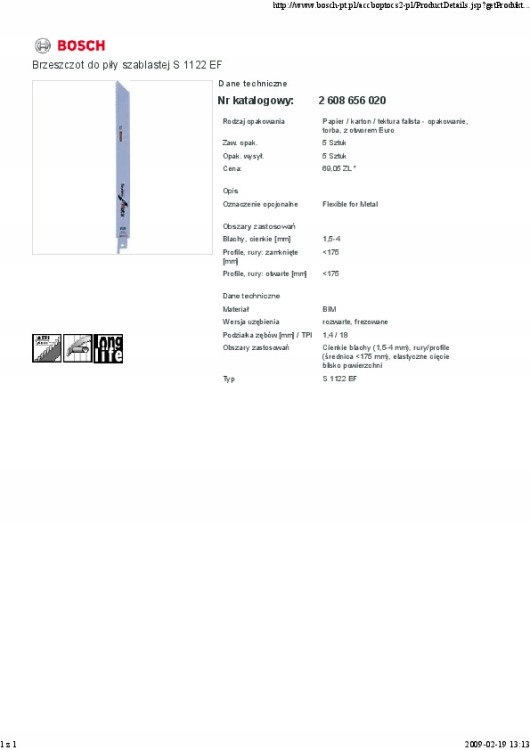 BRZESZCZOT DO PIŁY SZABLASTEJ S1122EF 5SZT. Marka Bosch