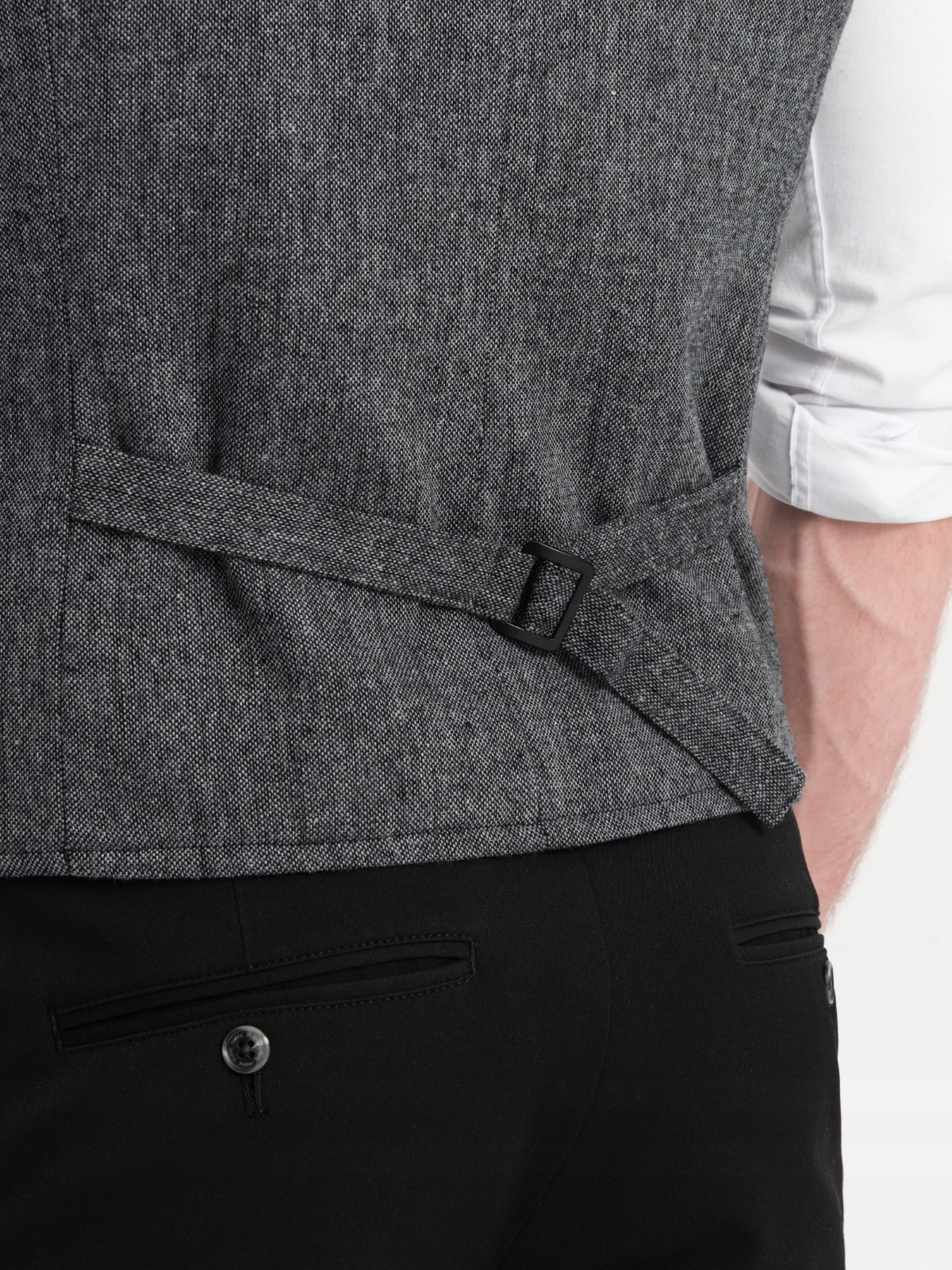 Kamizelka męska garniturowa z kołnierzem grafitowa V1 OM-BLZV-0105 S Rozmiar S