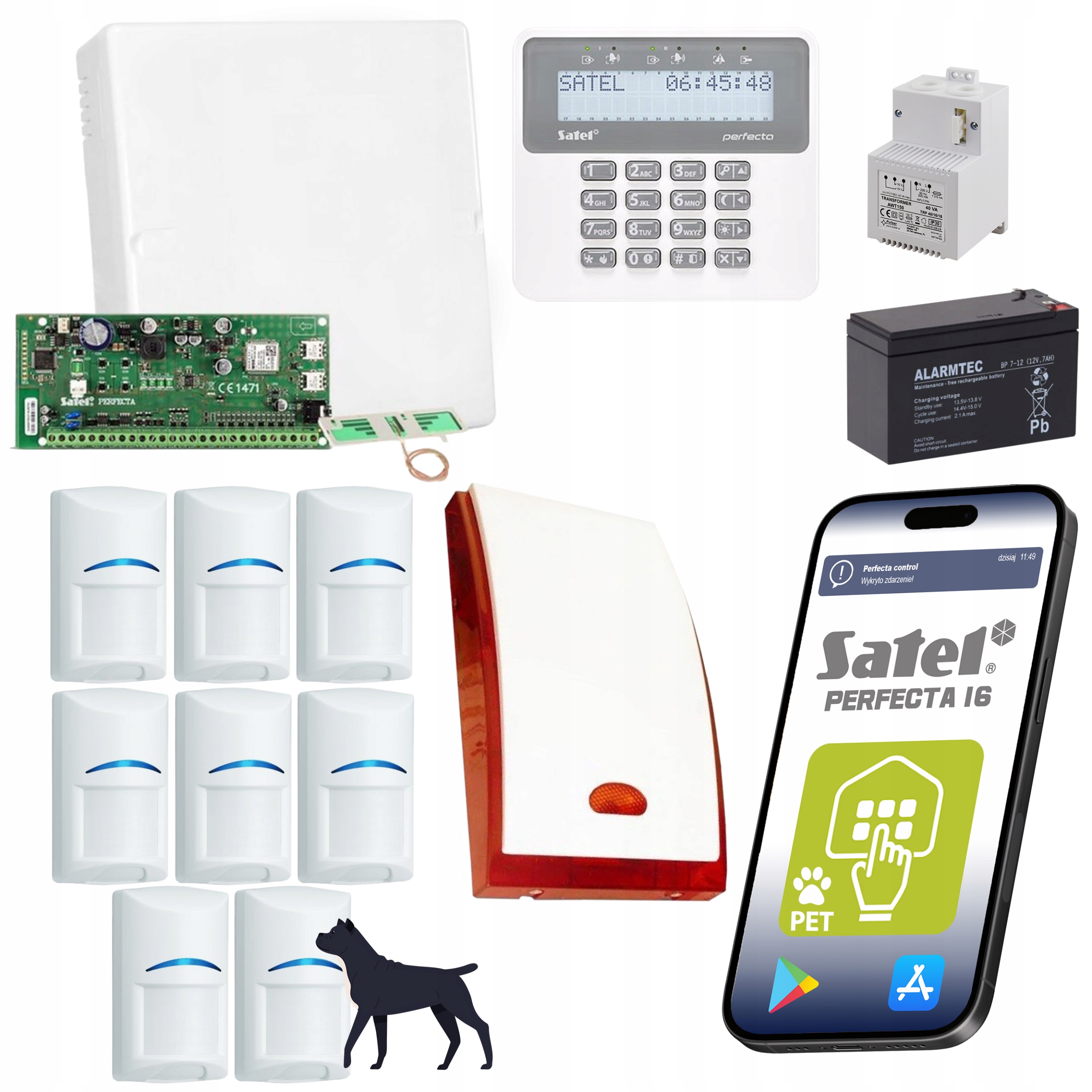 System Alarmowy Do Domu Profesjonalny Alarm Satel 8 x Czujnik Pet Bosch Gsm