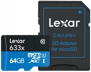 Karta pamięci Lexar mSD 64GB microSDXC UHS-I x633 Maksymalna prędkość zapisu 45 MB/s