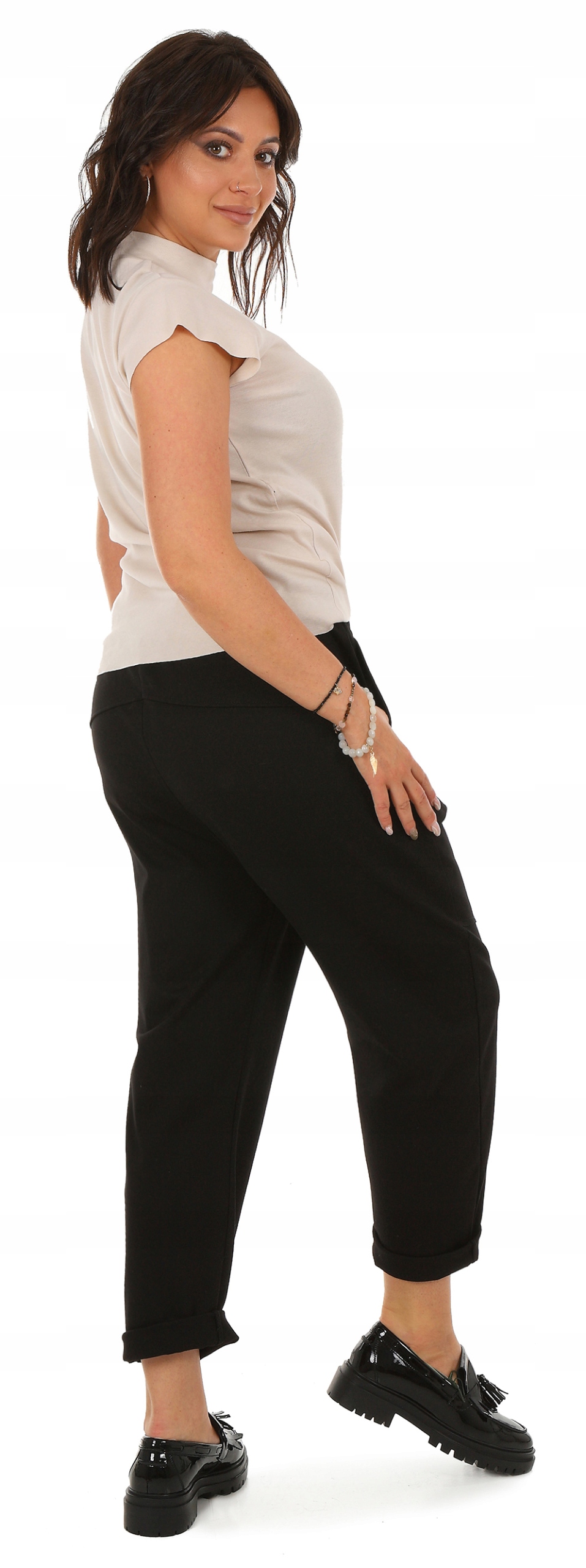 F628 Spodnie SLOUCHY z gumą i kieszeniami L/XL Rozmiar L/XL