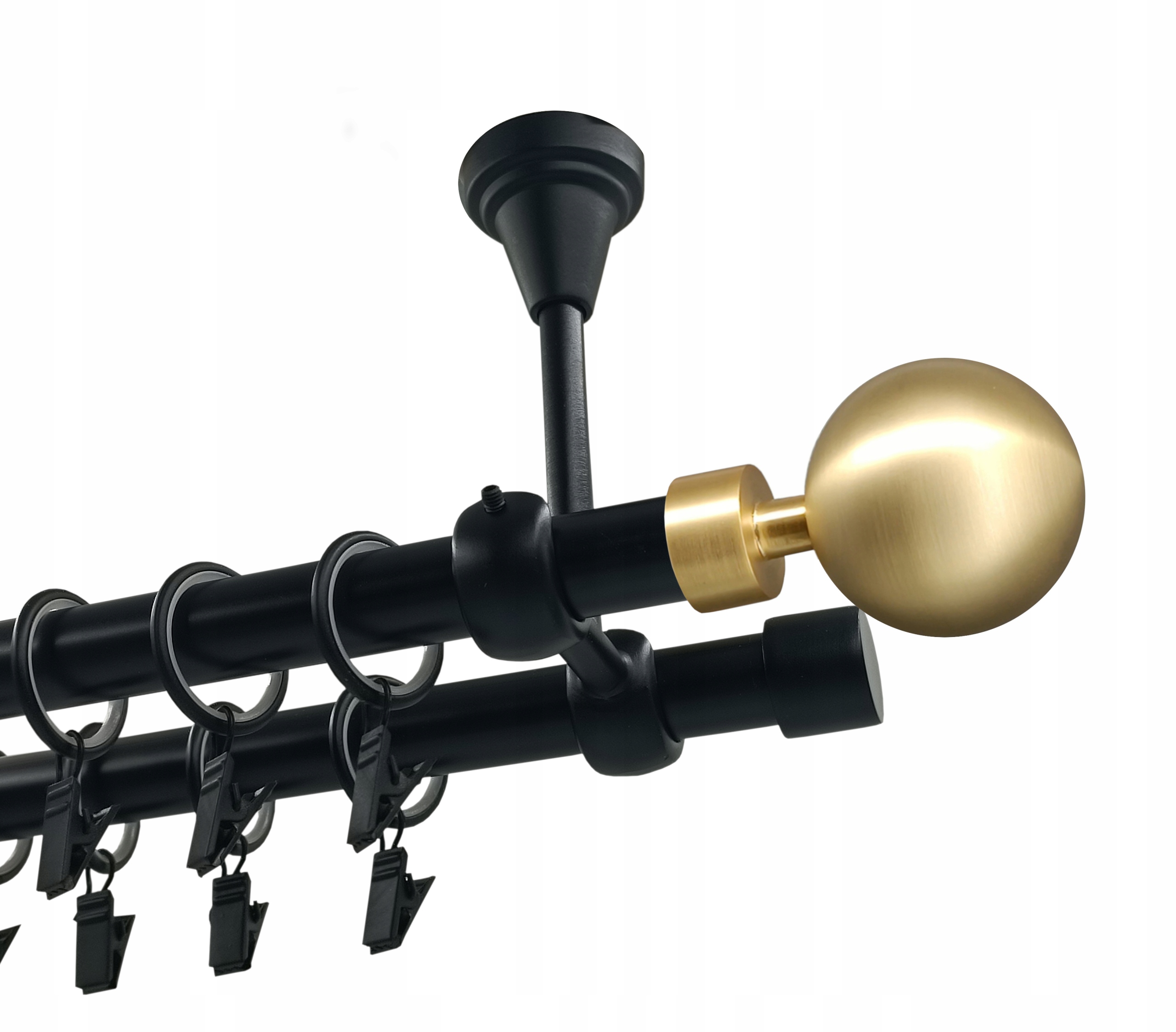 Garnýž dvojitá Kovový Stropní 19+19 Černý Mat 120cm Kula Modern Gold