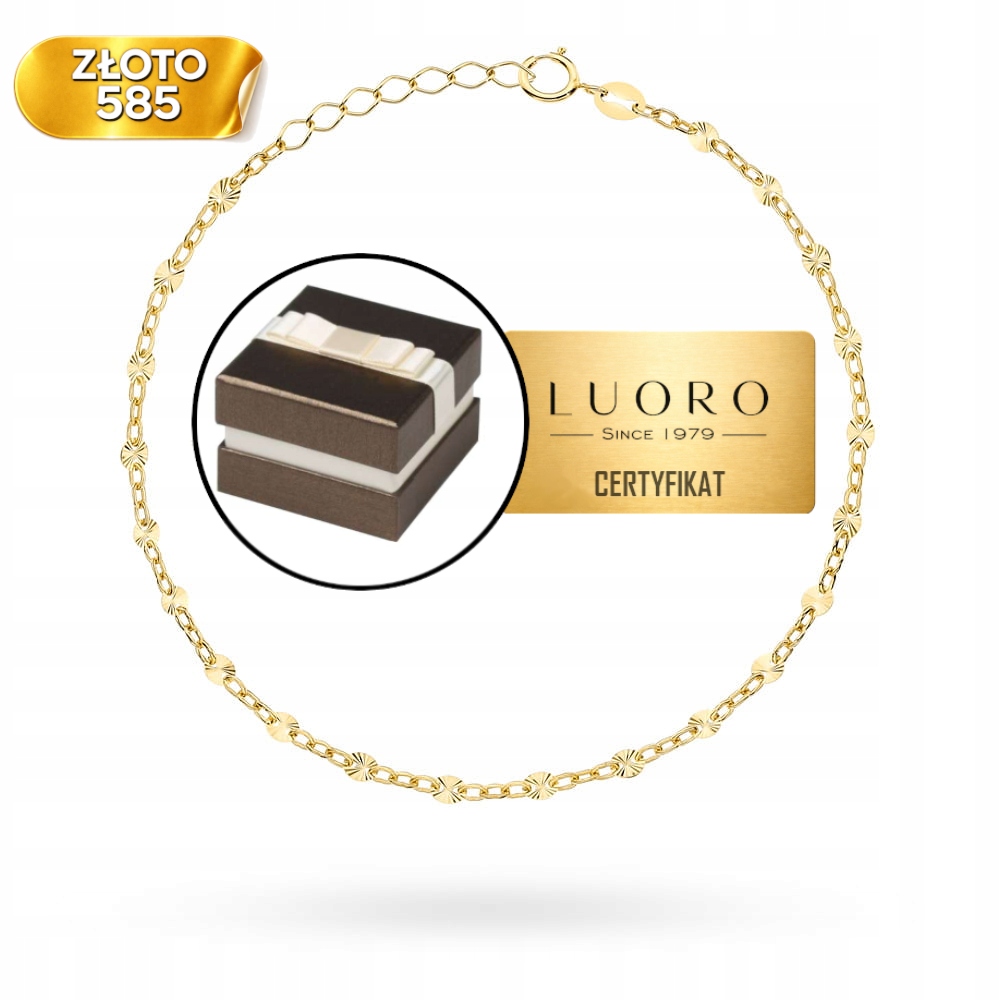 Náramek Zlatý 585 14K Diamantové Kroužky 17 CM 2 CM Regulace