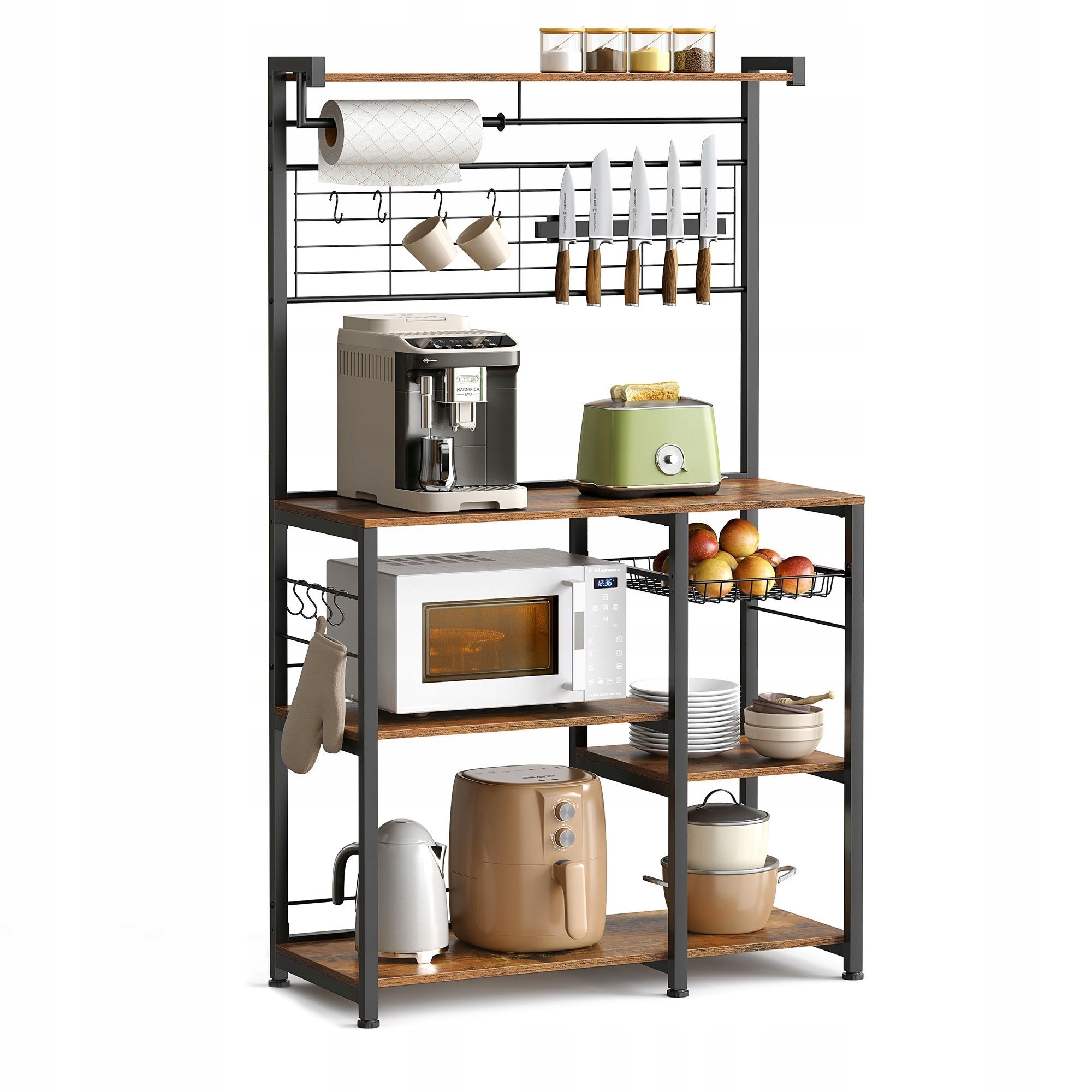 Kuchynská skrinka s magnetickou lištou, 12 háčikov, držiak na uteráky, 5 úrovní