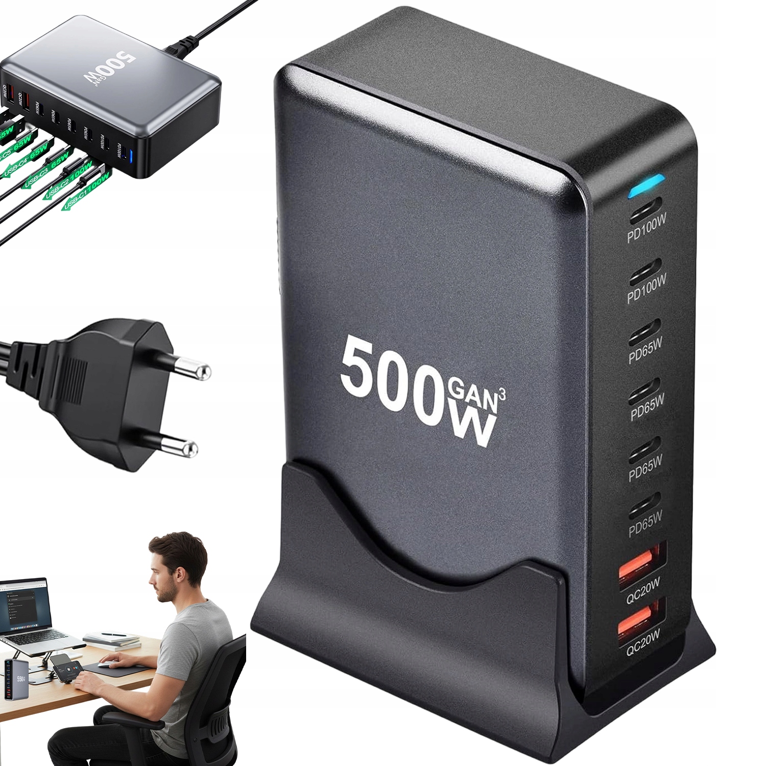 Usb C 500W Nabíječka S Osmi Porty Pro Notebook A Tablet