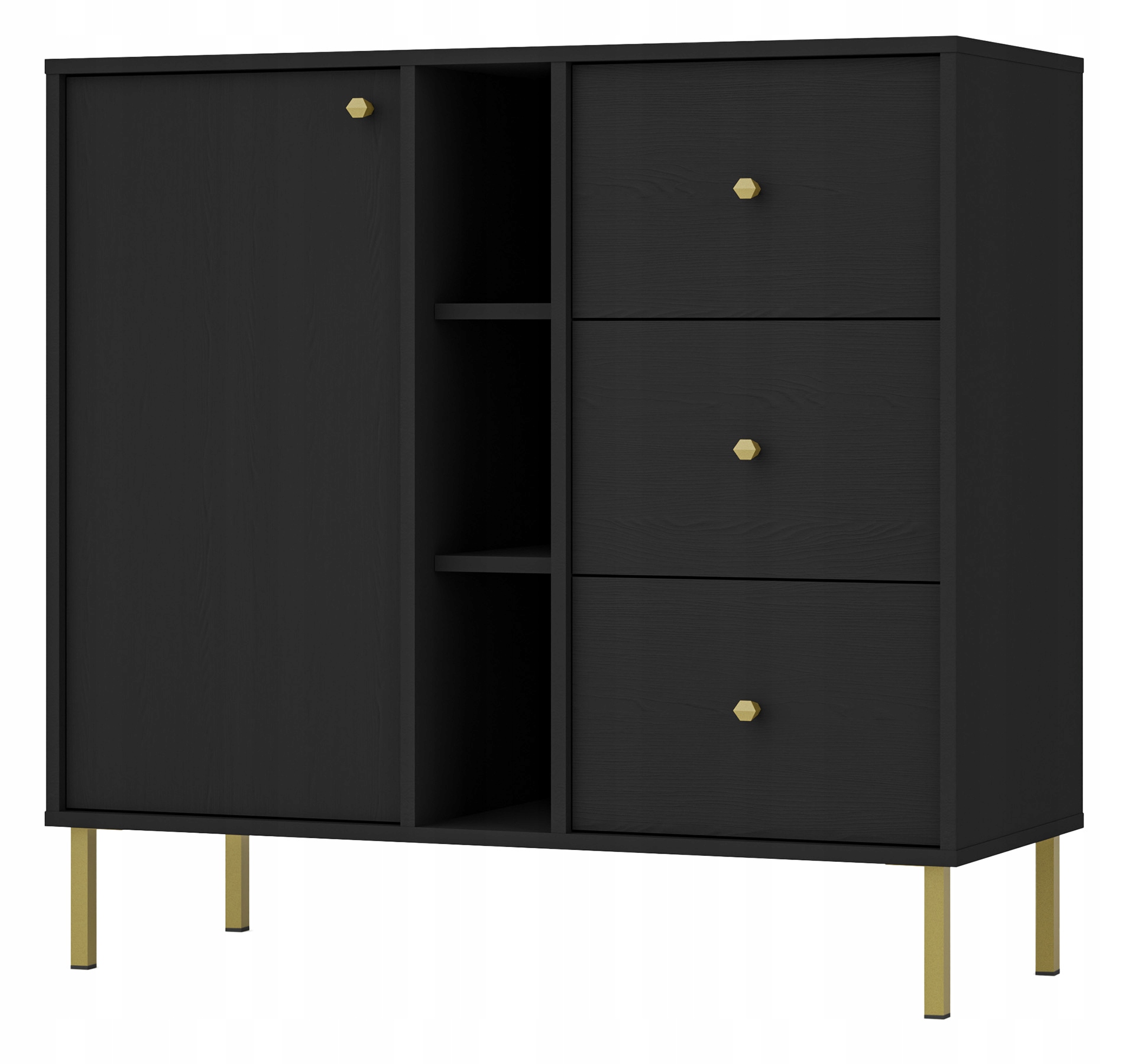 Jednodveřová komoda Oktio, tři zásuvky a police, 100 cm, černá grafit