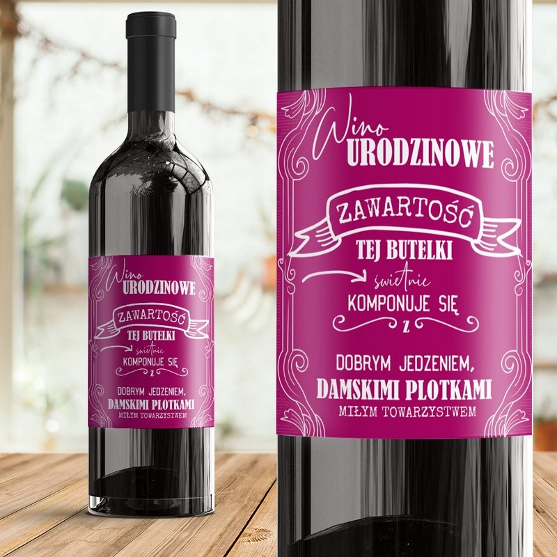 

Etykieta na wino urodzinowe dla kobiety Różowa