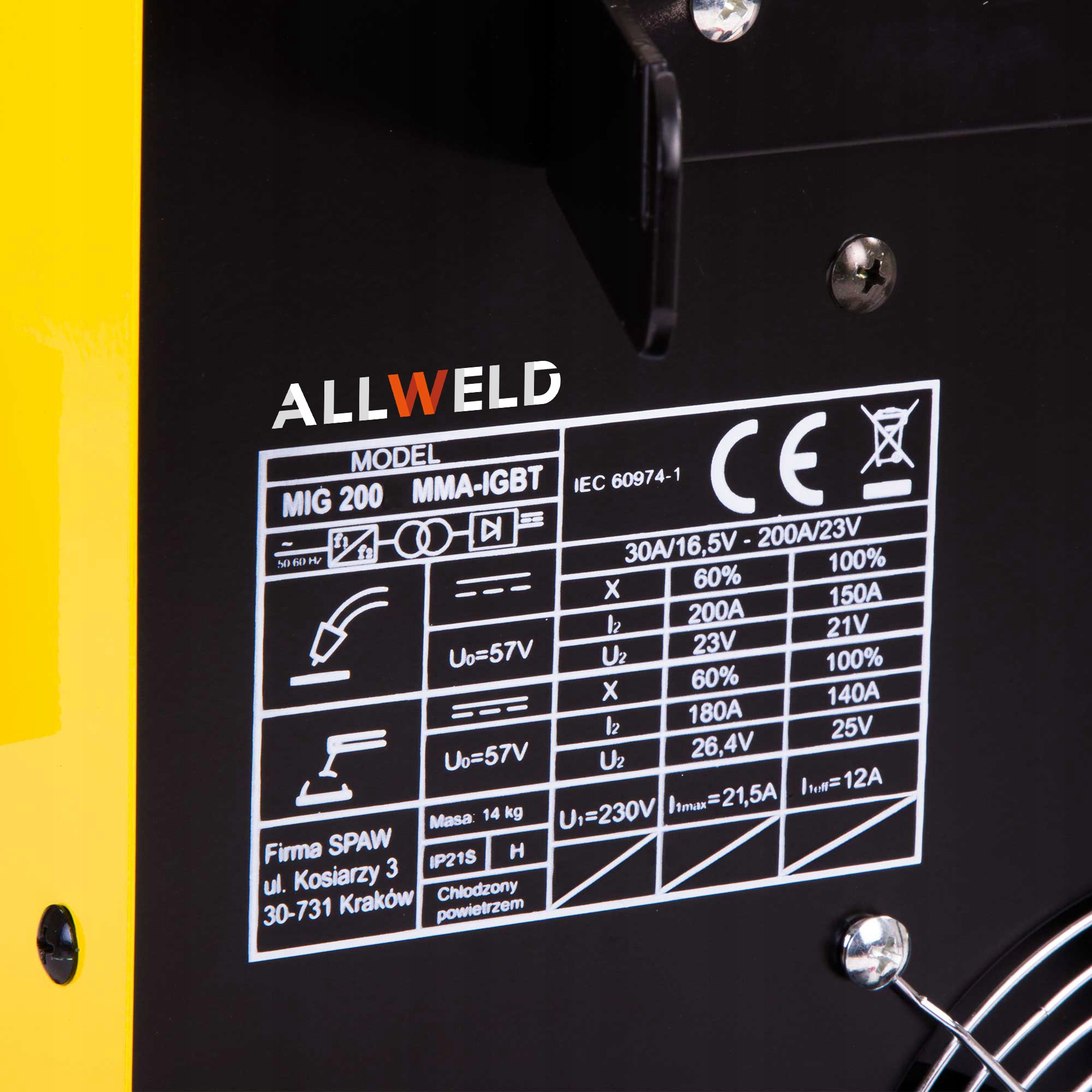 SPAWARKA MIGOMAT INWERTER MAGNUM MIG 200 MMA IGBT 200A 230V LUTOSPAWANIE Moc pobierana 7.7 kVA