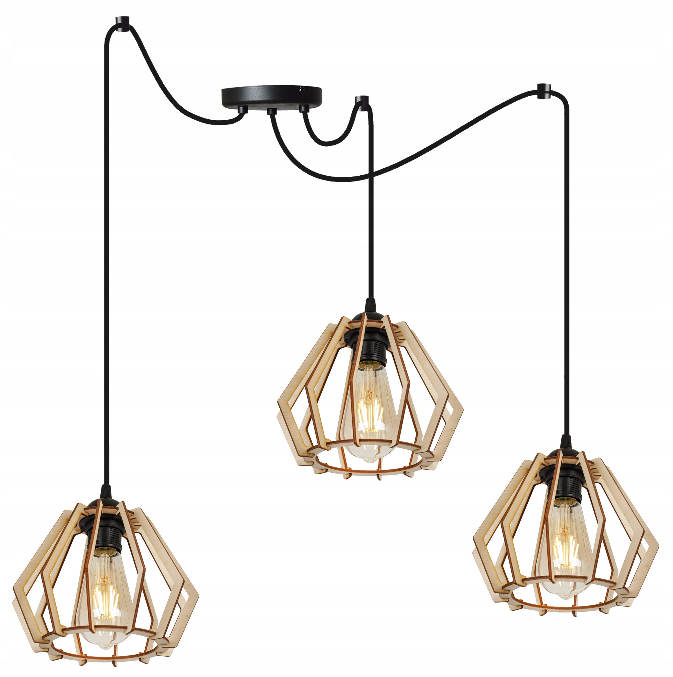 Závěsné Stropní Svítidlo Trojitý Lustr Dřevěný Moderní Pavouk Boho