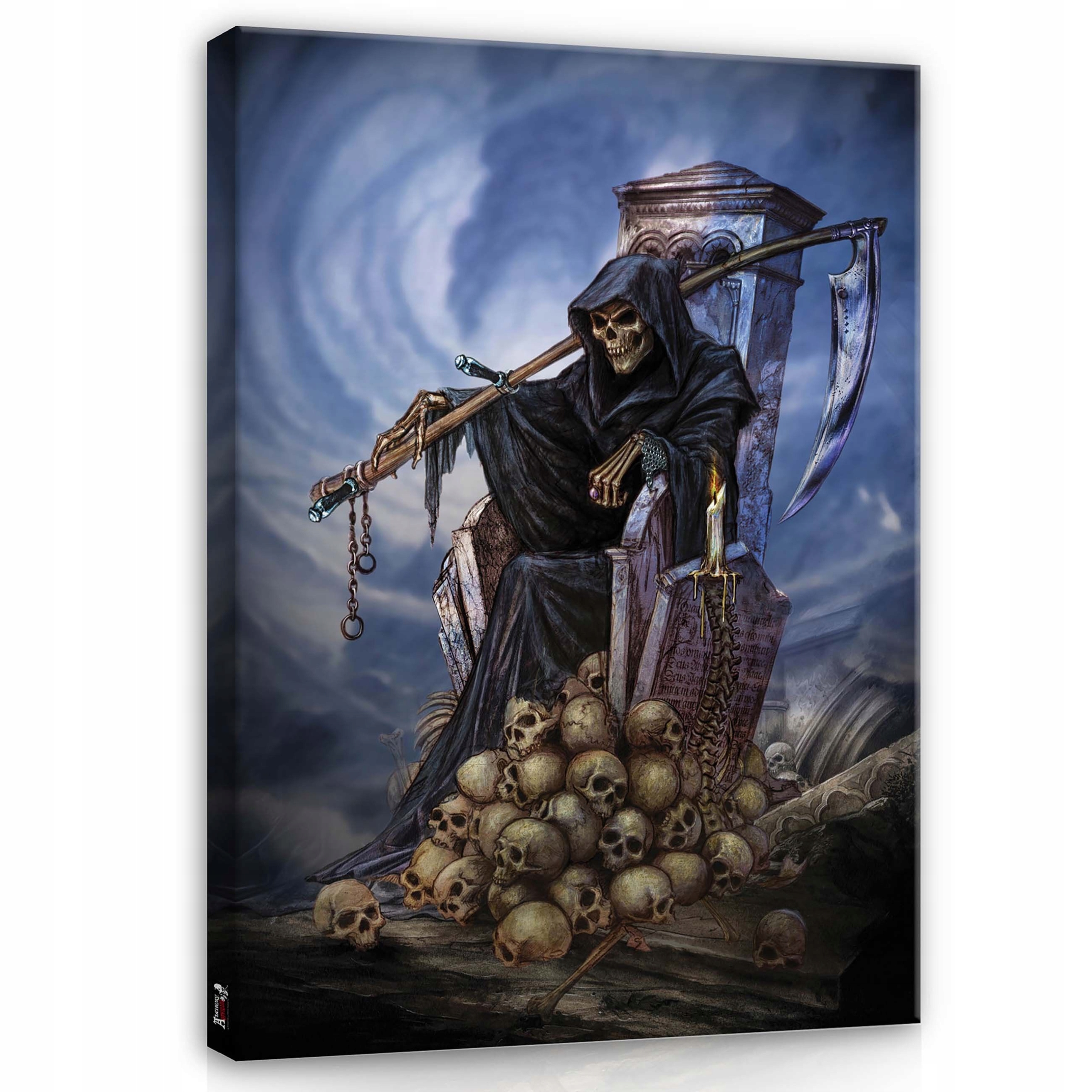 Obraz 60x80 Smrt Sklizeň lebky trůn kosa náhrobek temný strašidelný