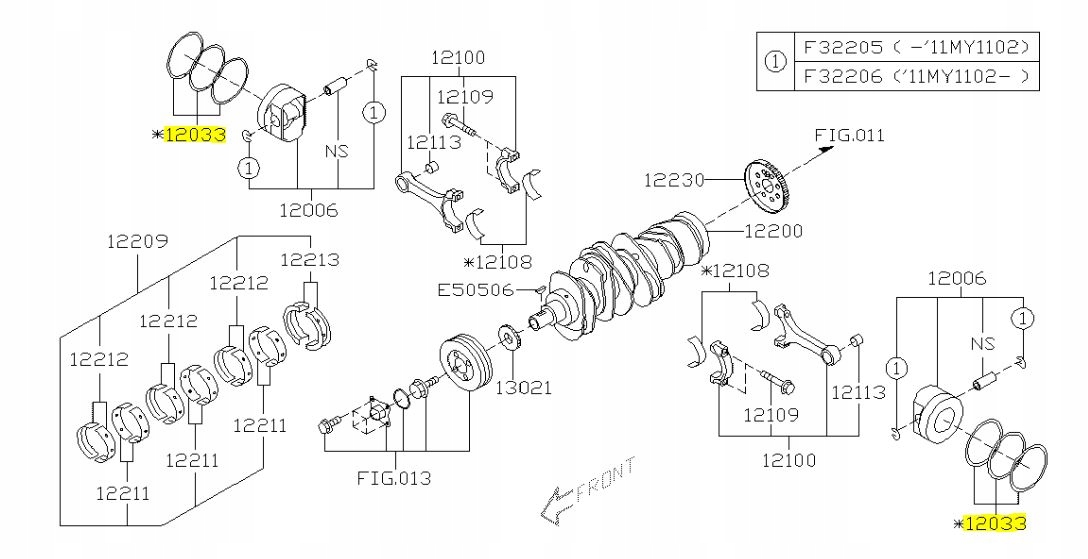 12033AC180 - ПОРШНЕВІ КІЛЬЦЯ НОМІНАЛ SUBARU 3.6 ORIGI 2009-