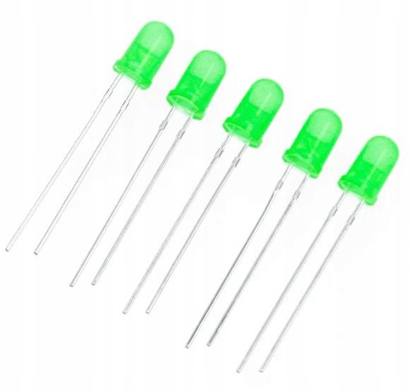 Dioda LED zielona 5 mm - 5 szt komplet zestaw 20mA 2.3 - 2.5 V