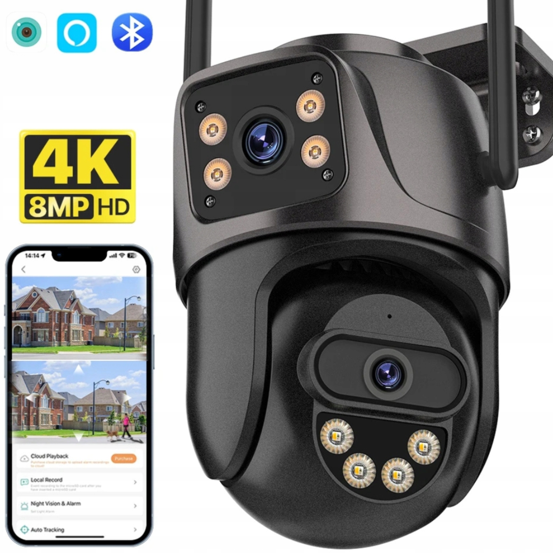 Komulková bezdrátová 4K otočná monitorovací kamera se dvěma objektivy