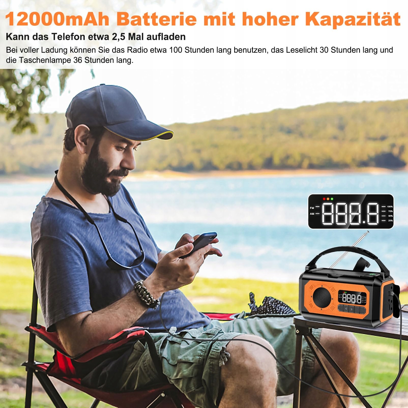 SOLARIS Radio Awaryjne 12000mAh Z Ładowarką Słoneczną AM/FM SOS — miniatura 5