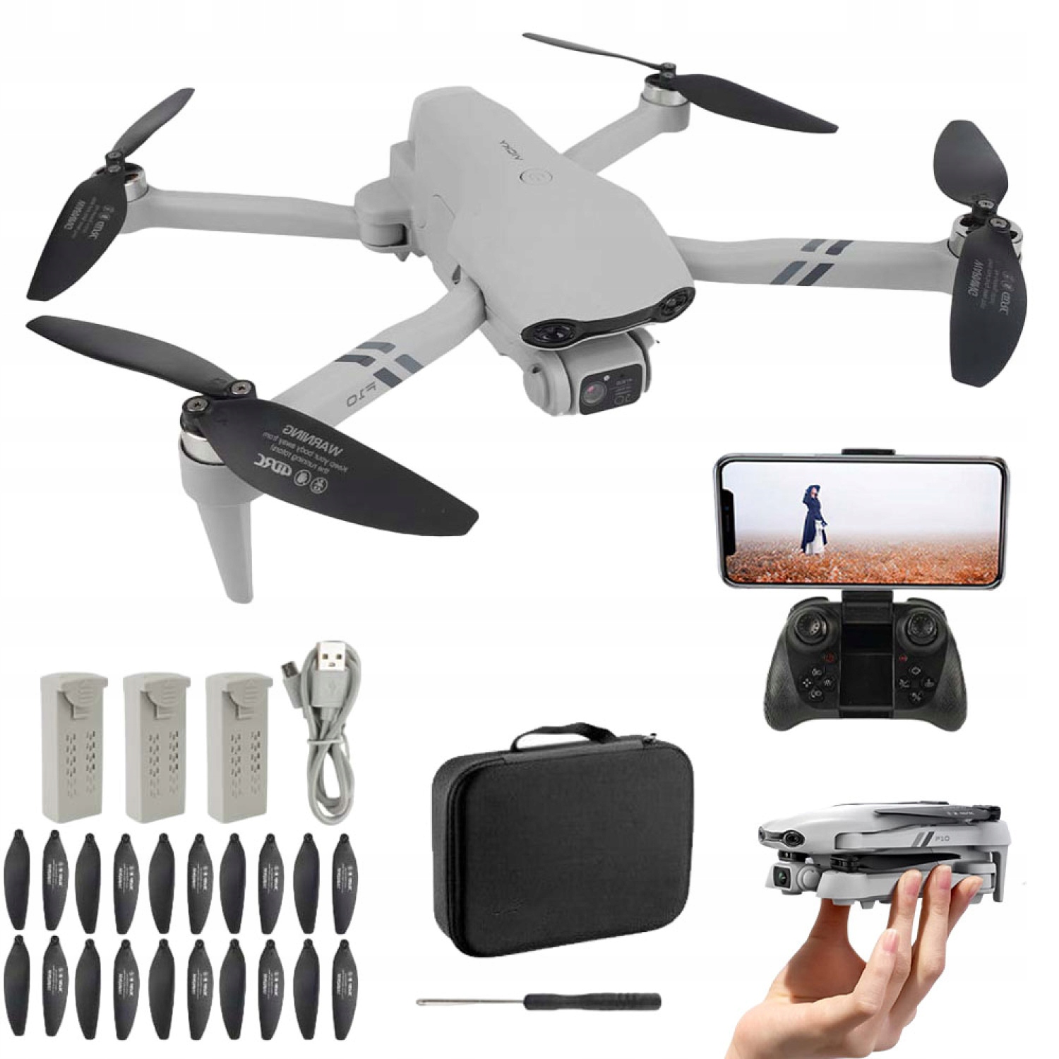 Inteligentní Dron Na Dálkové Ovládání, 2 Kamery Wifi Hračka VZNÁŠENÍ+3×1600MAH Aku